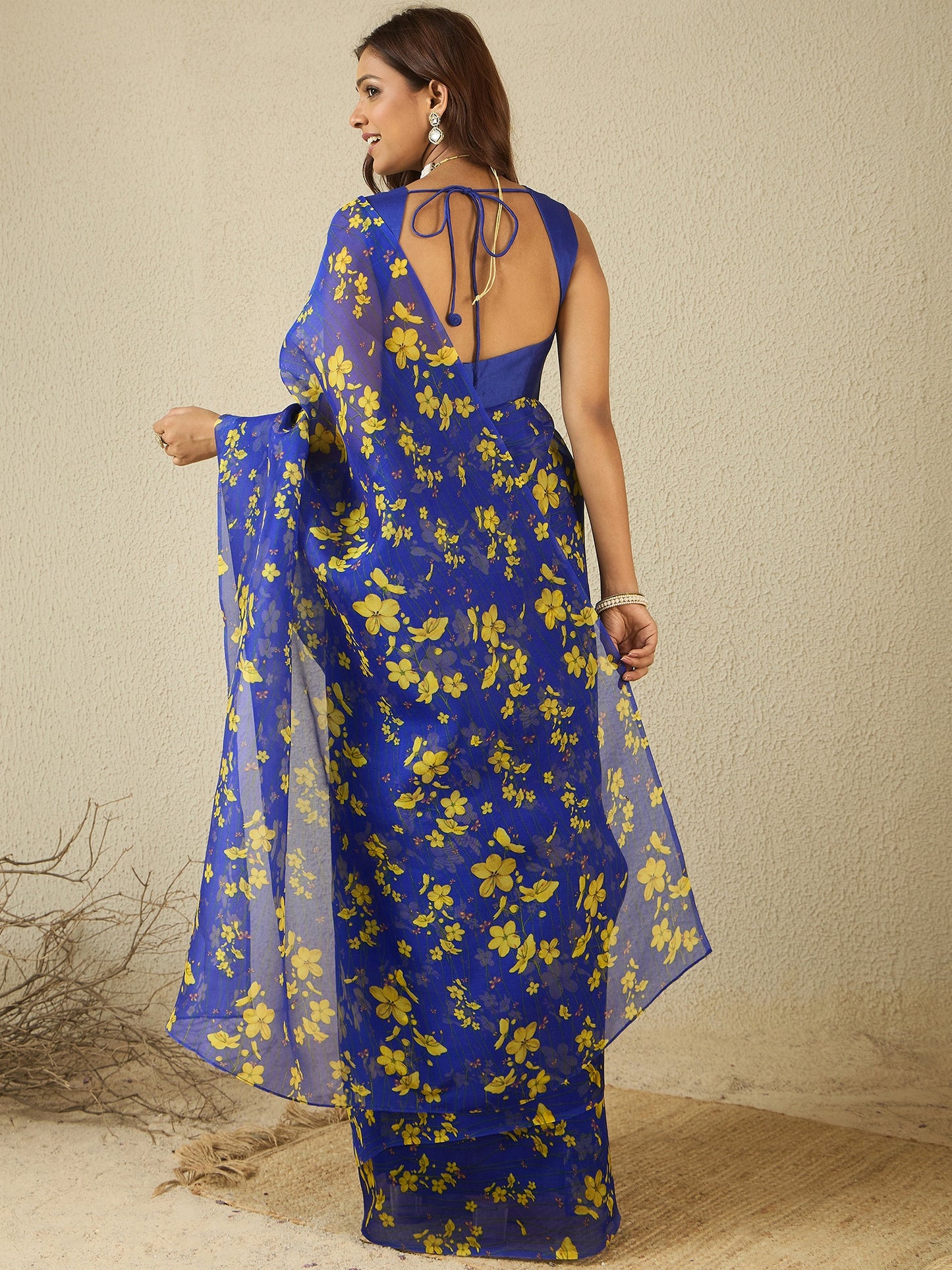 Royal Blue saree with stitched blouse ( set of 2)