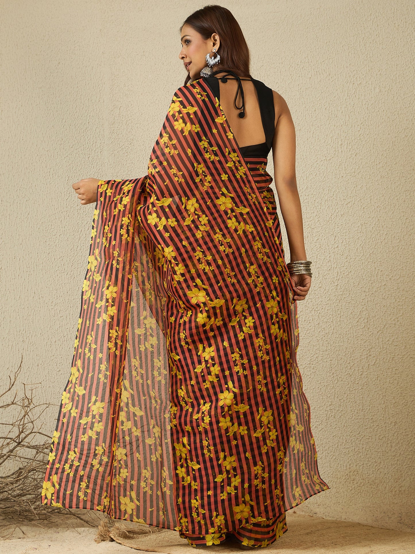 Black coral stripes with stitched blouse (set of 2)