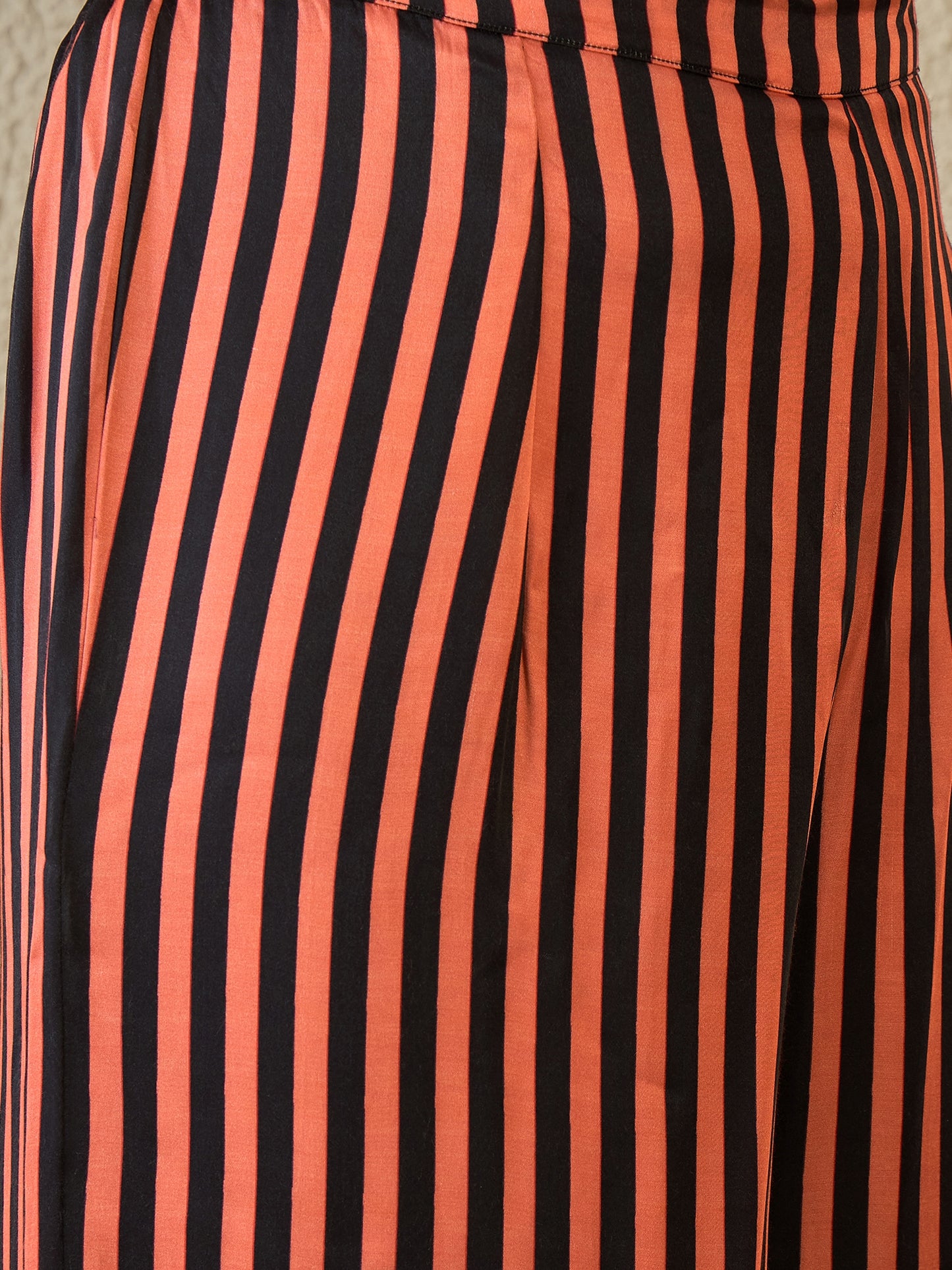 Black coral stripes one-shoulder tunic with palazzo ( set of 2)