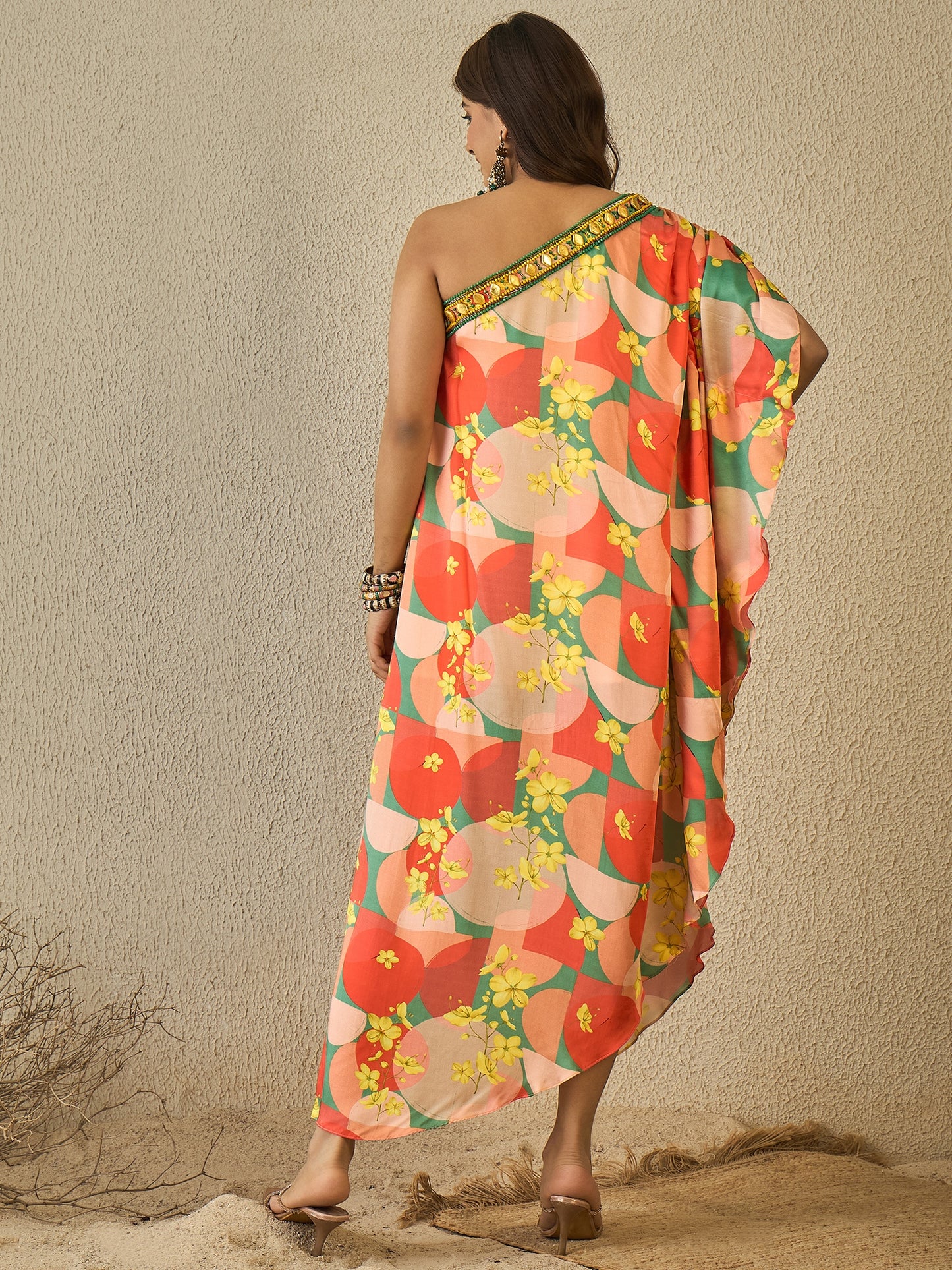 Orange abstract one shoulder dress (set of 1)