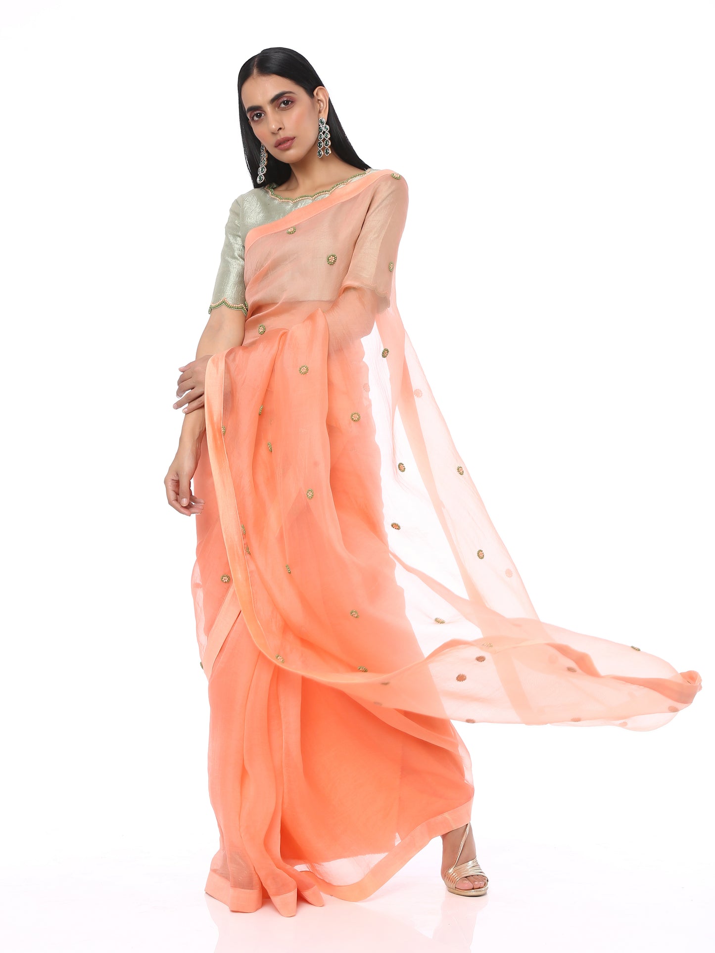 Coral Organza Saree
