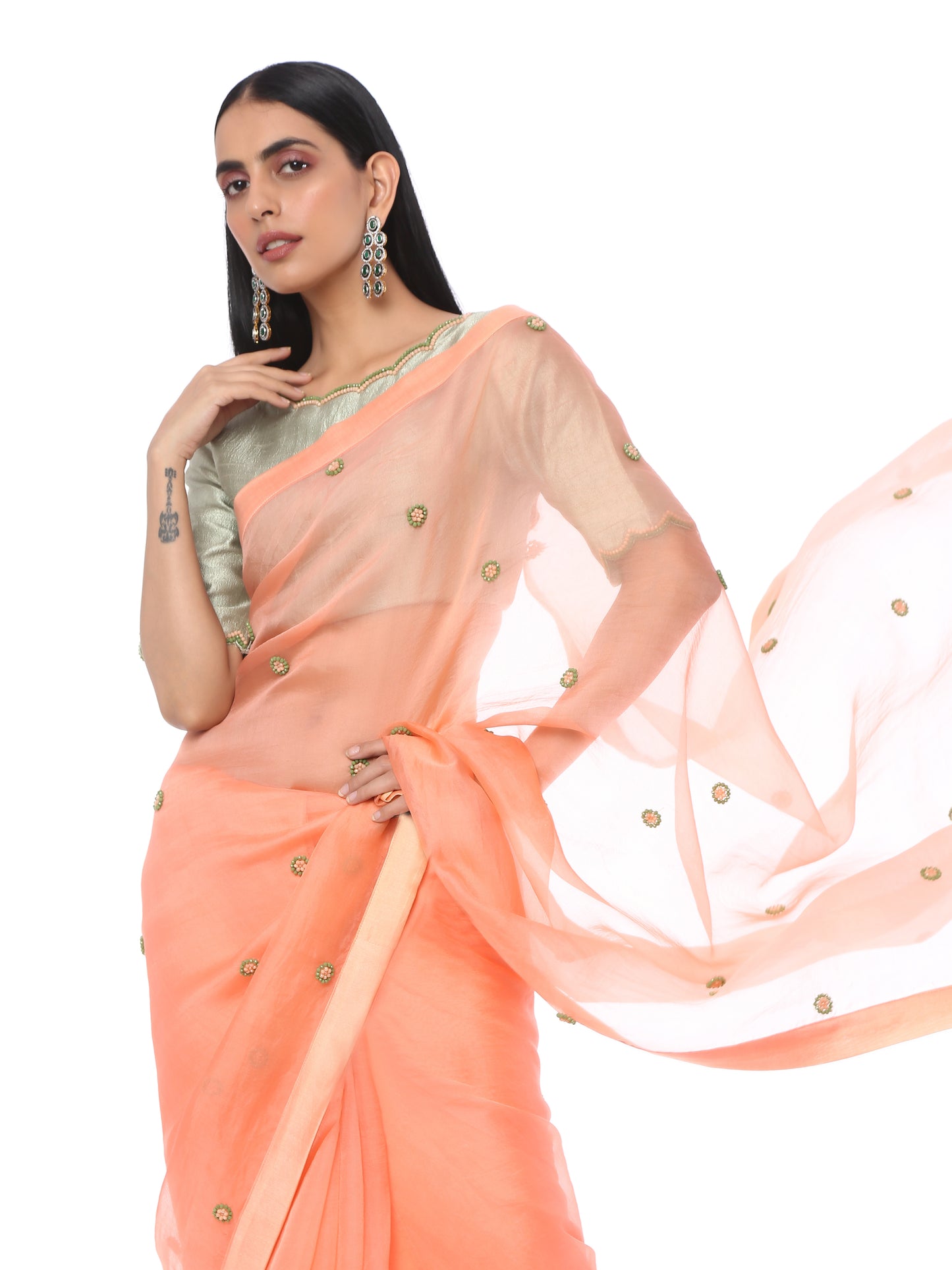 Coral Organza Saree