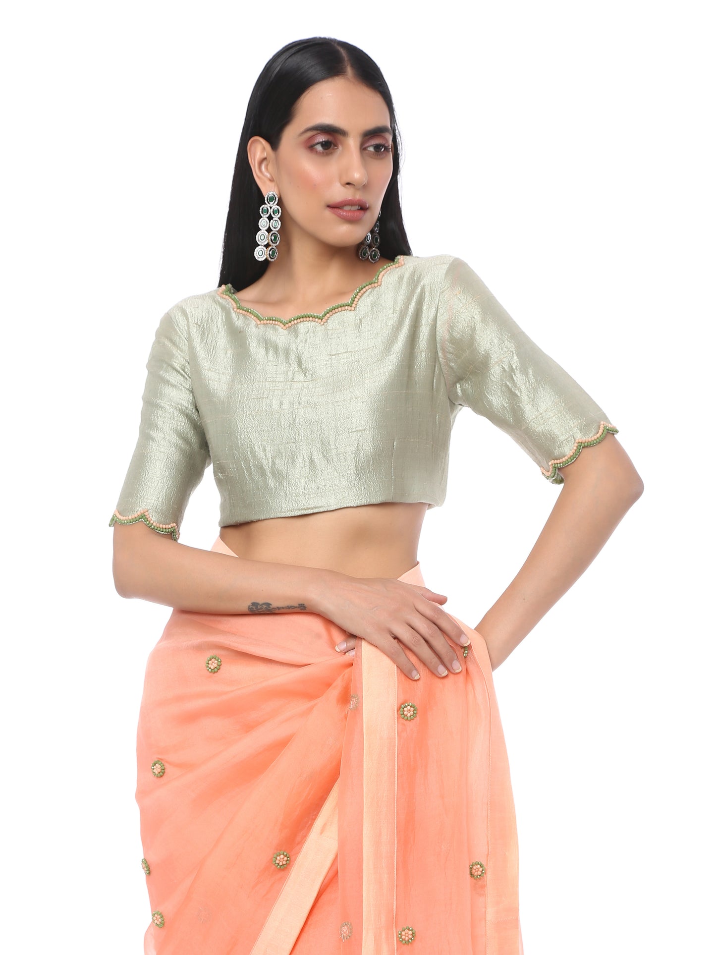 Coral Organza Saree