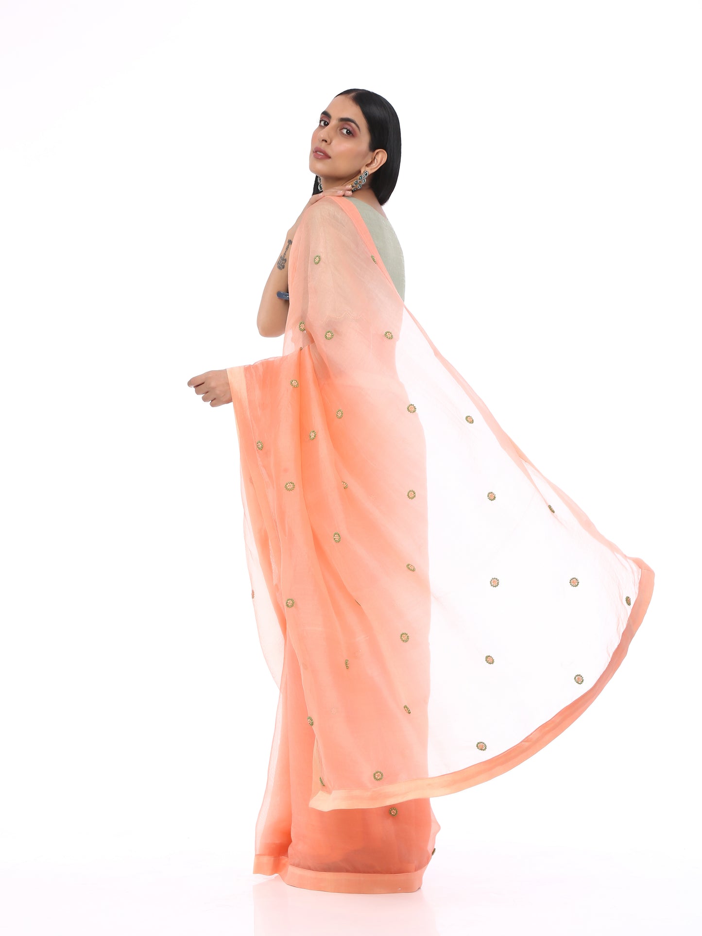 Coral Organza Saree