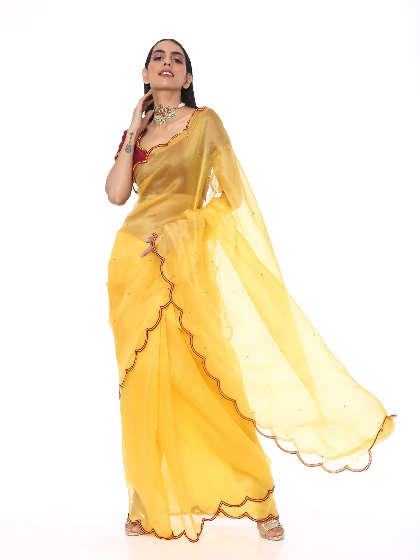 Sunshine Yellow Scallop Saree