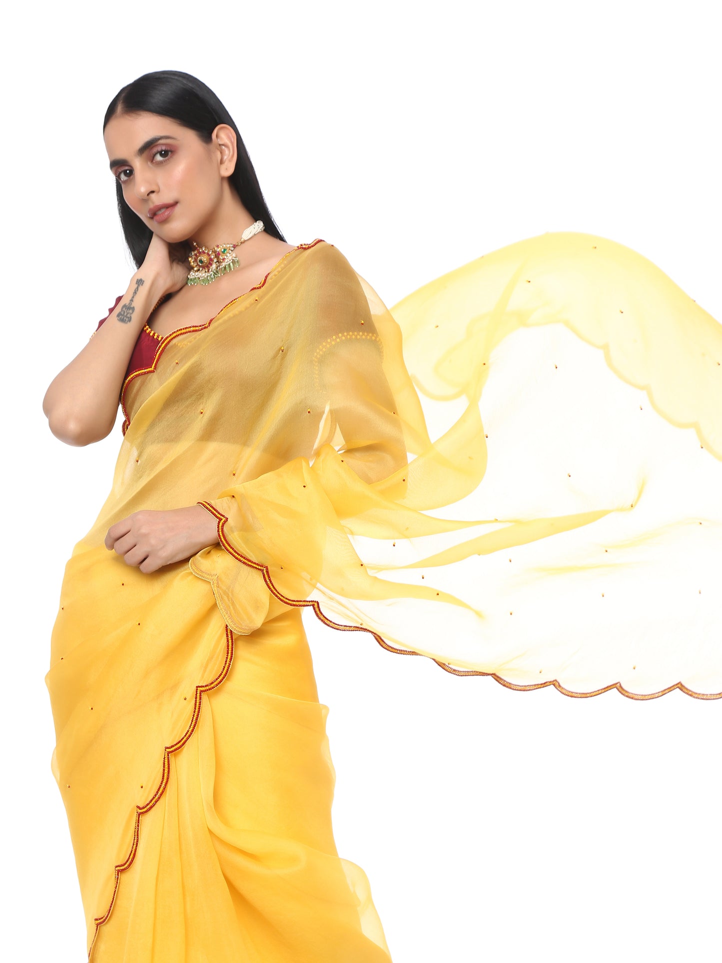Sunshine Yellow Scallop Saree