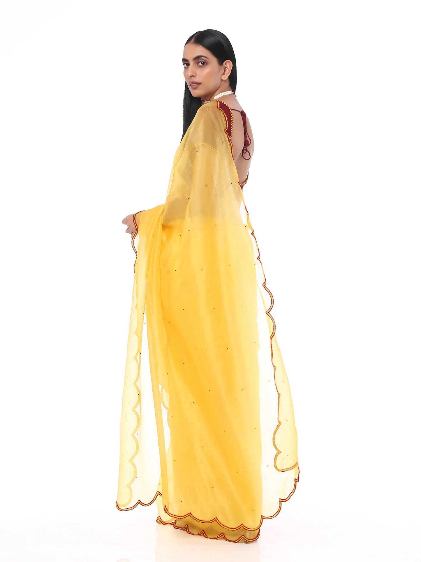 Sunshine Yellow Scallop Saree