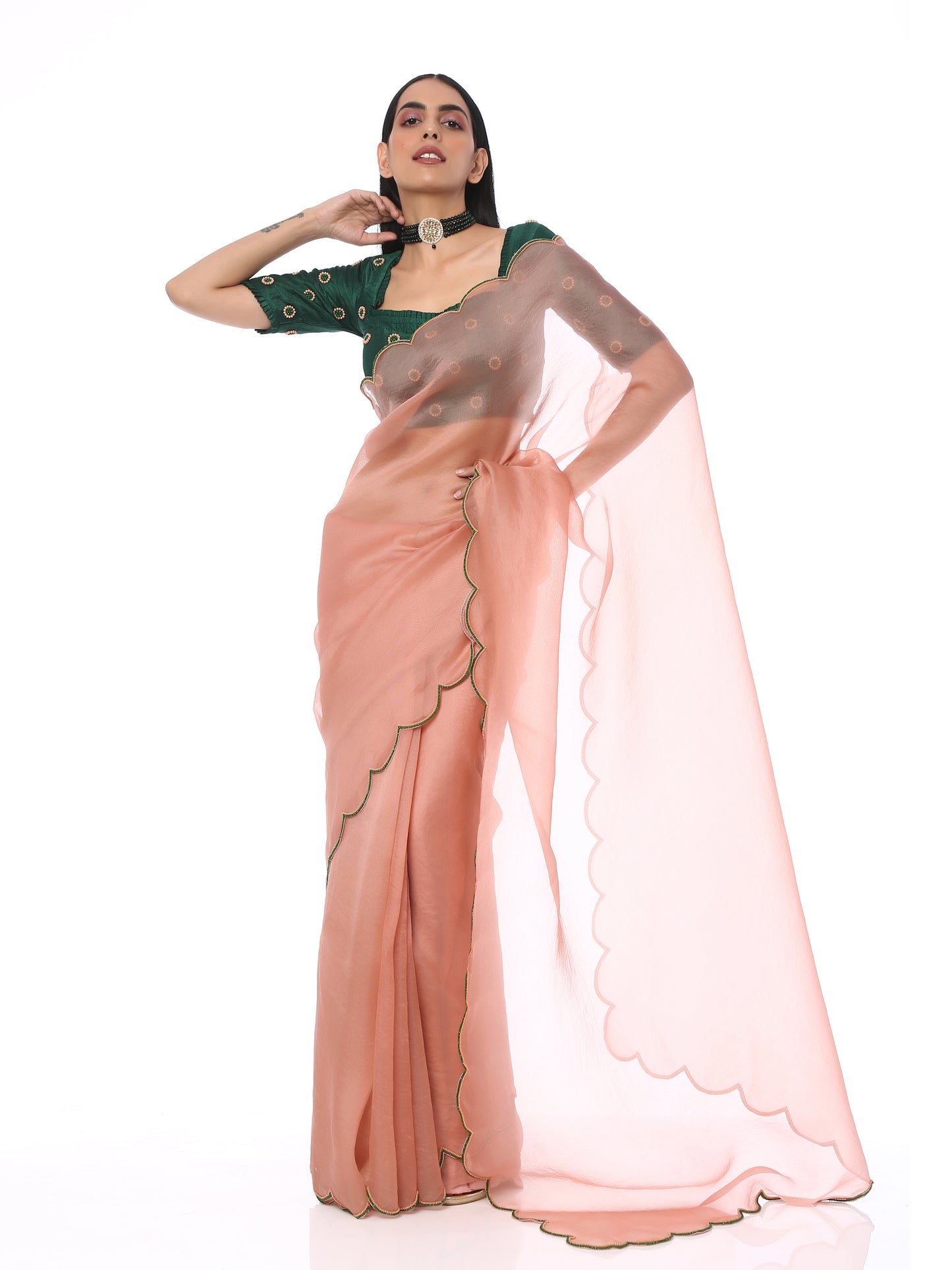 Onion Pink Scallop Saree