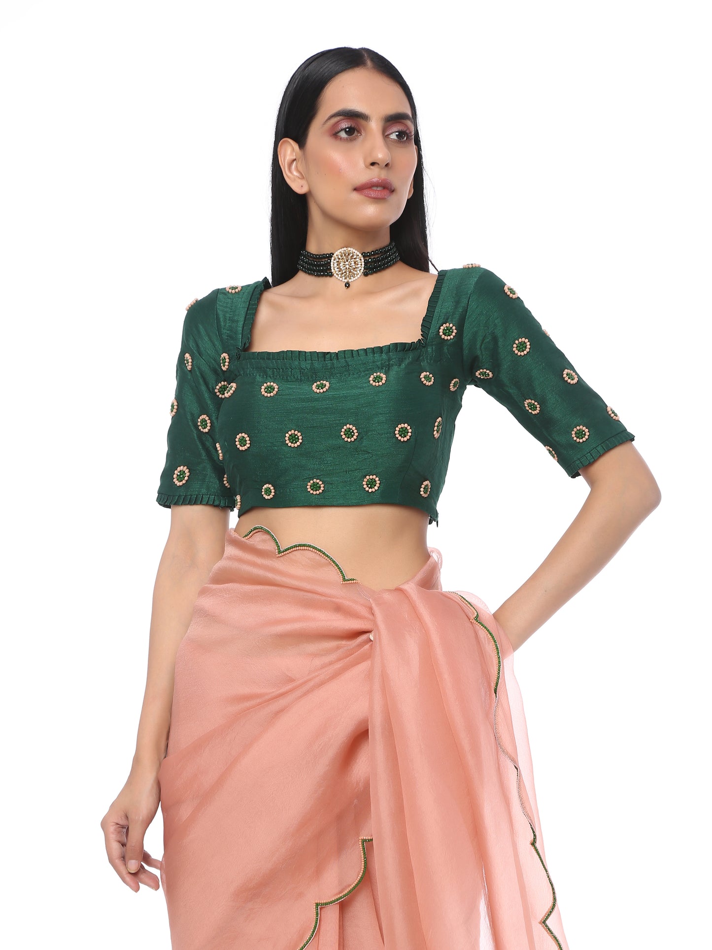 Onion Pink Scallop Saree