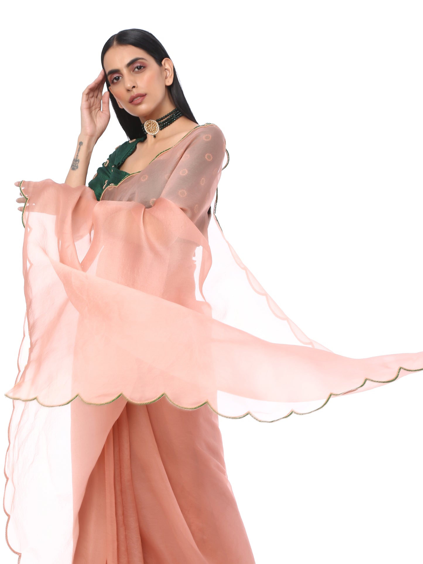 Onion Pink Scallop Saree
