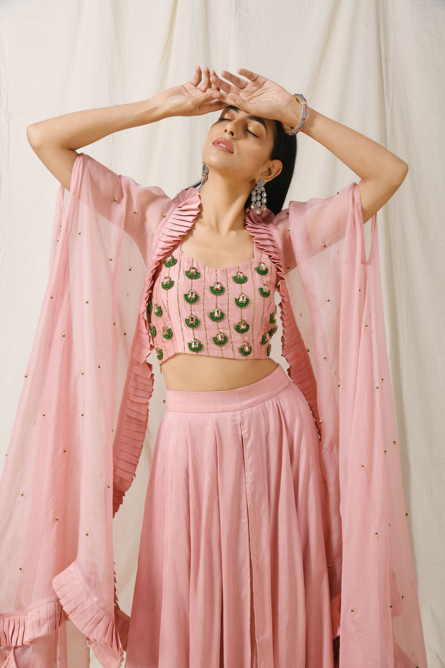 Onion Pink Palazzo with Onion Pink Pleated Cape Set