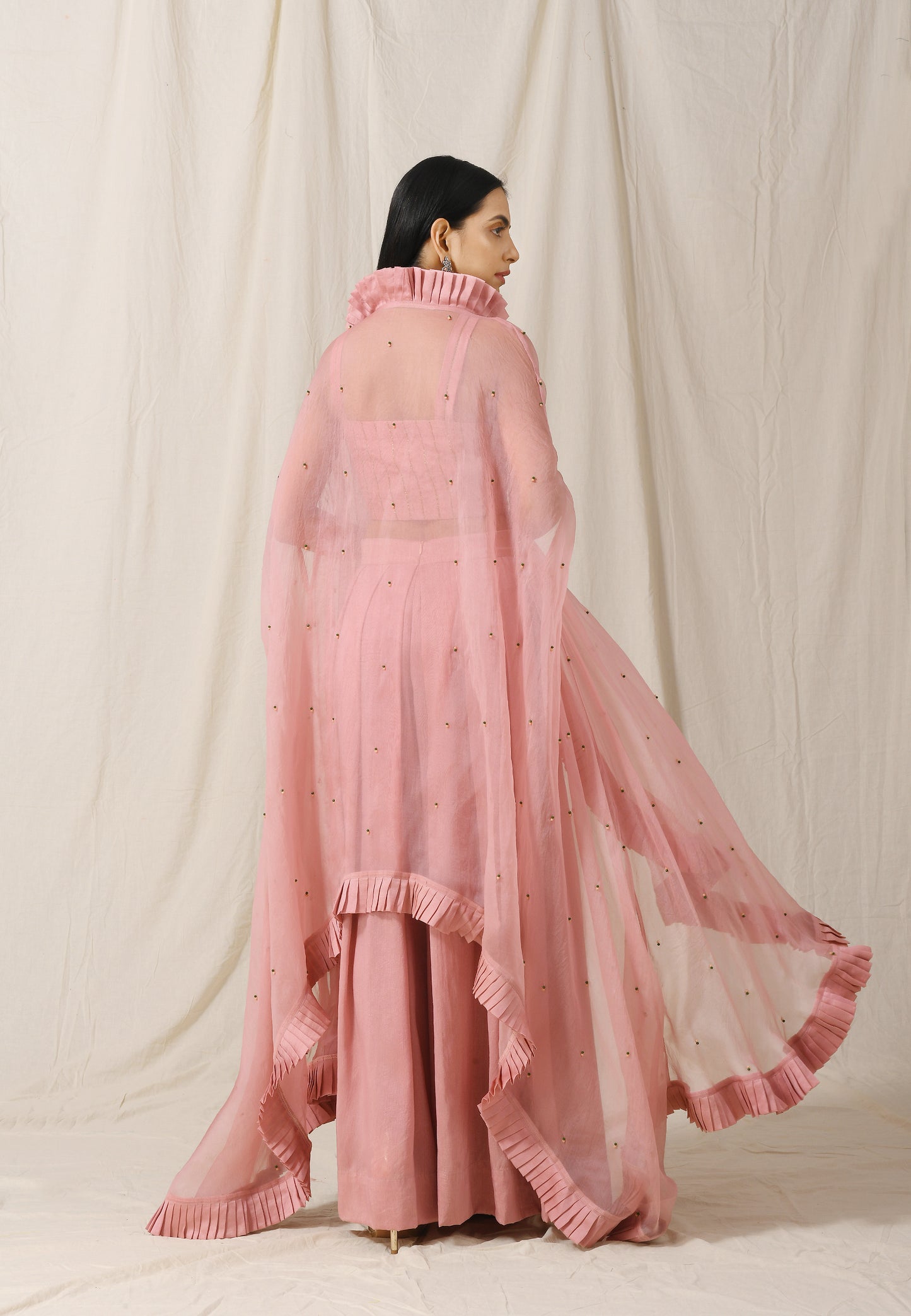 Onion Pink Palazzo with Onion Pink Pleated Cape Set