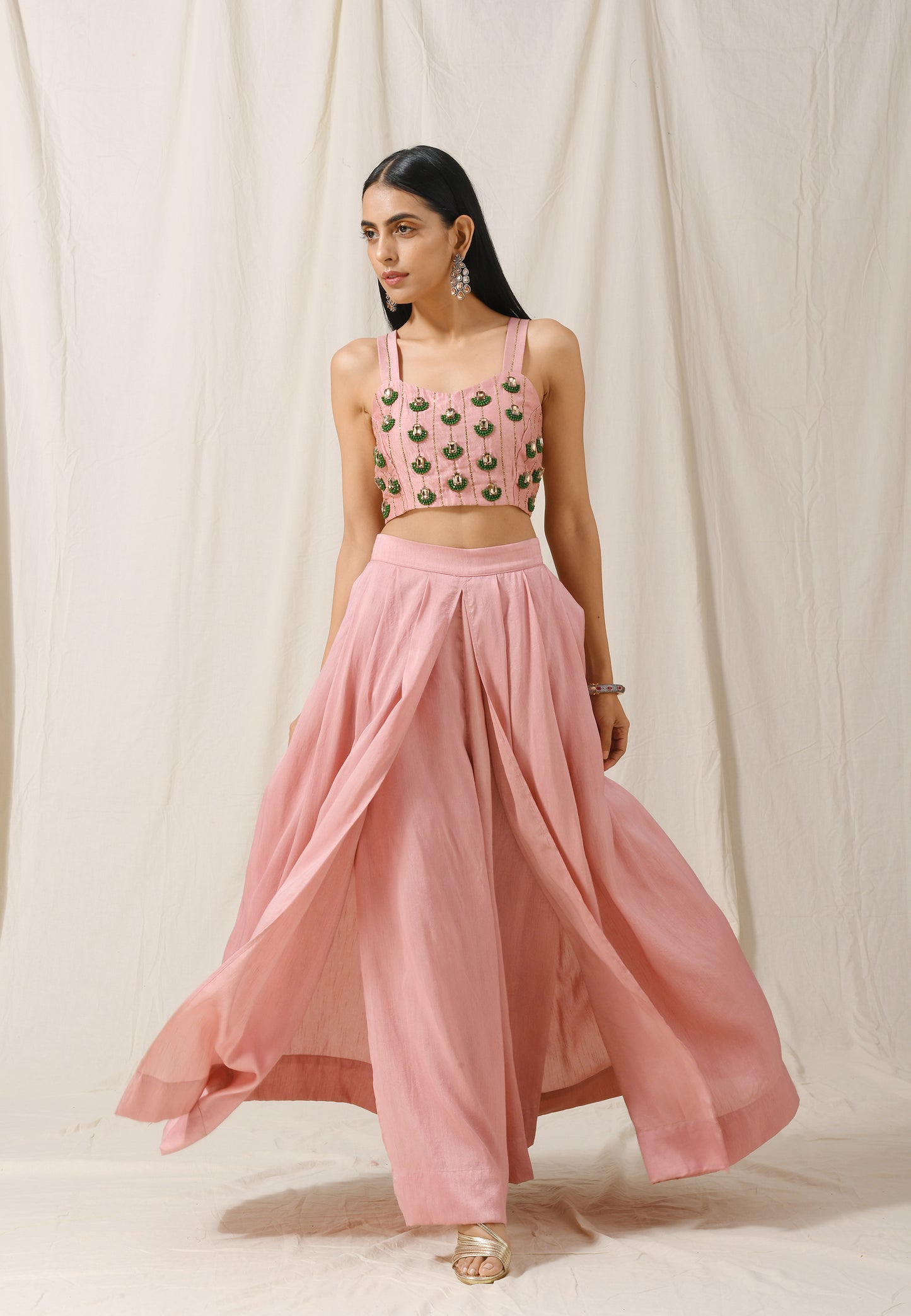 Onion Pink Palazzo with Onion Pink Pleated Cape Set