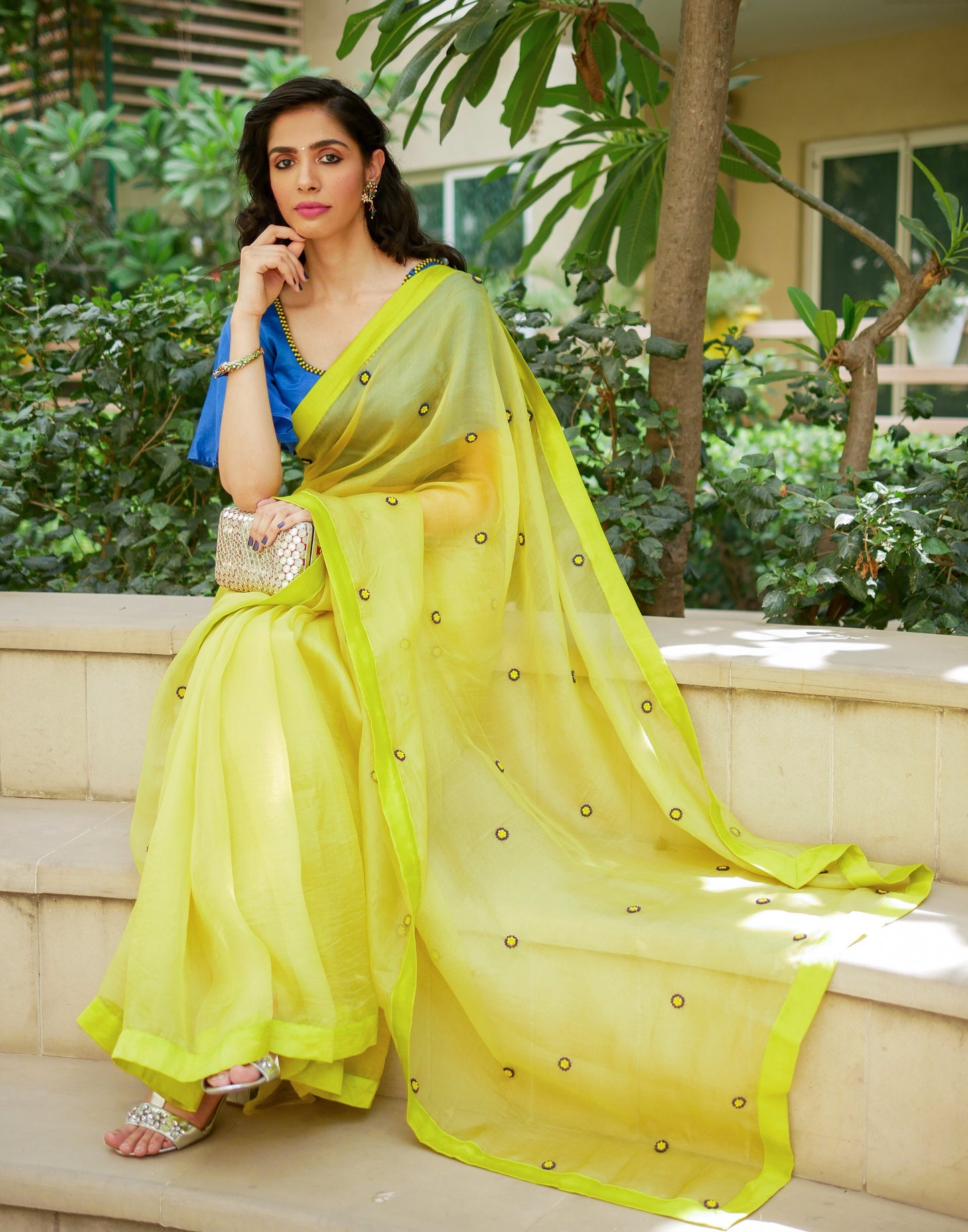 Lime Organza Saree