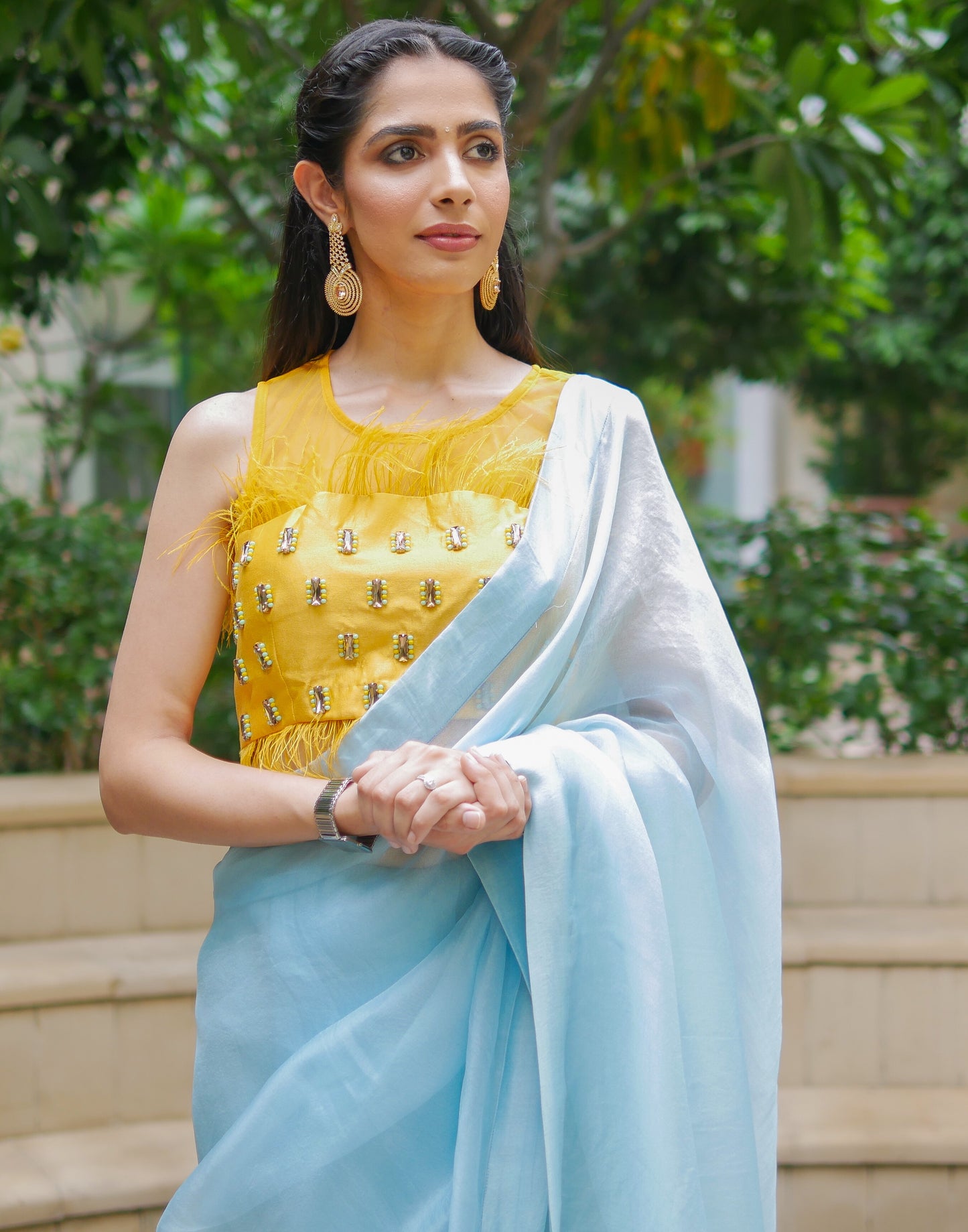 Ash Blue Organza Saree