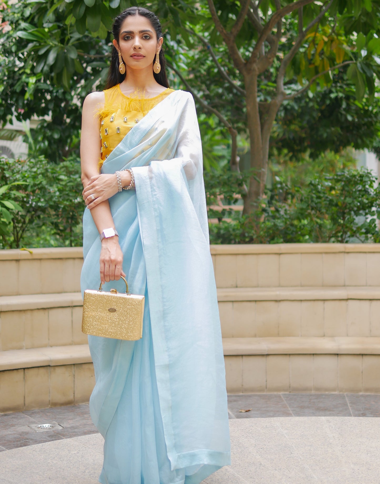 Ash Blue Organza Saree