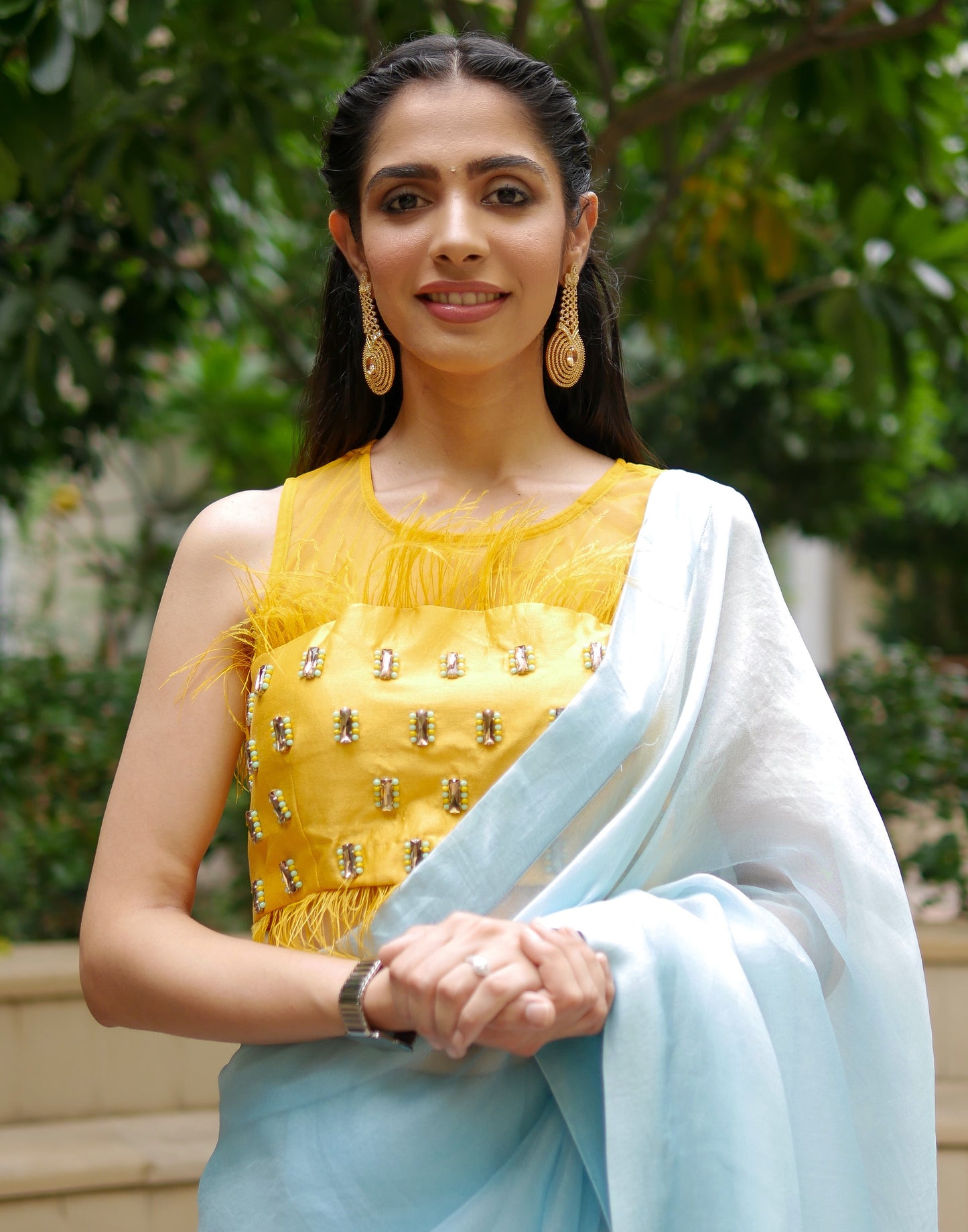 Ash Blue Organza Saree