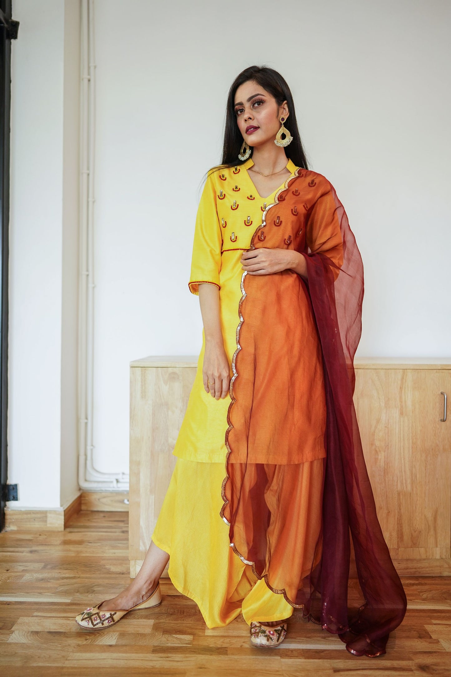 Yellow Draped Pant Set