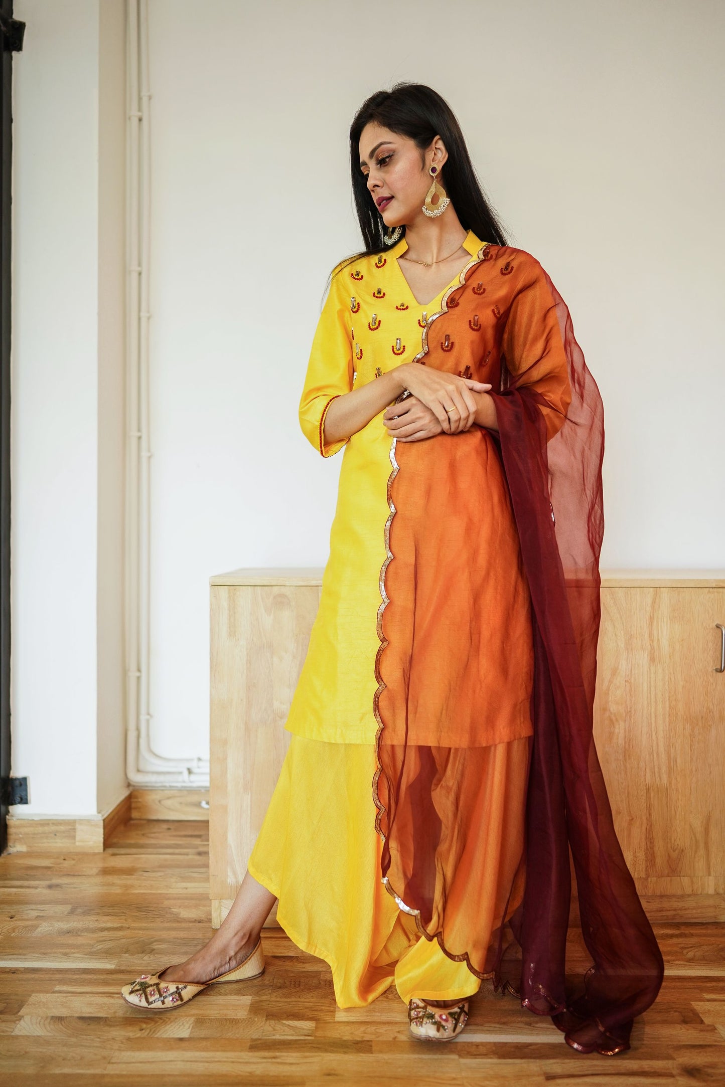 Yellow Draped Pant Set