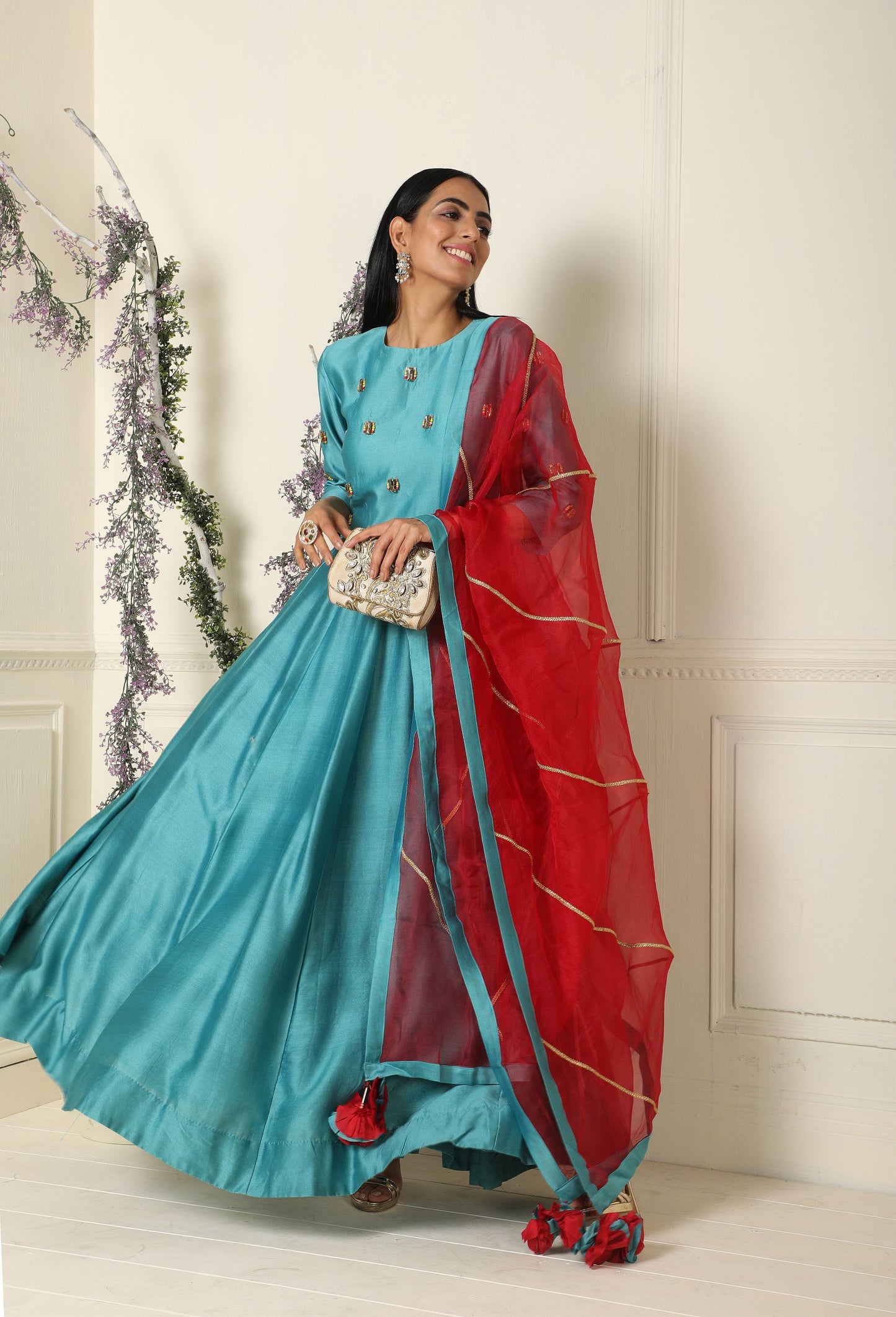 Teal Anarkali Set