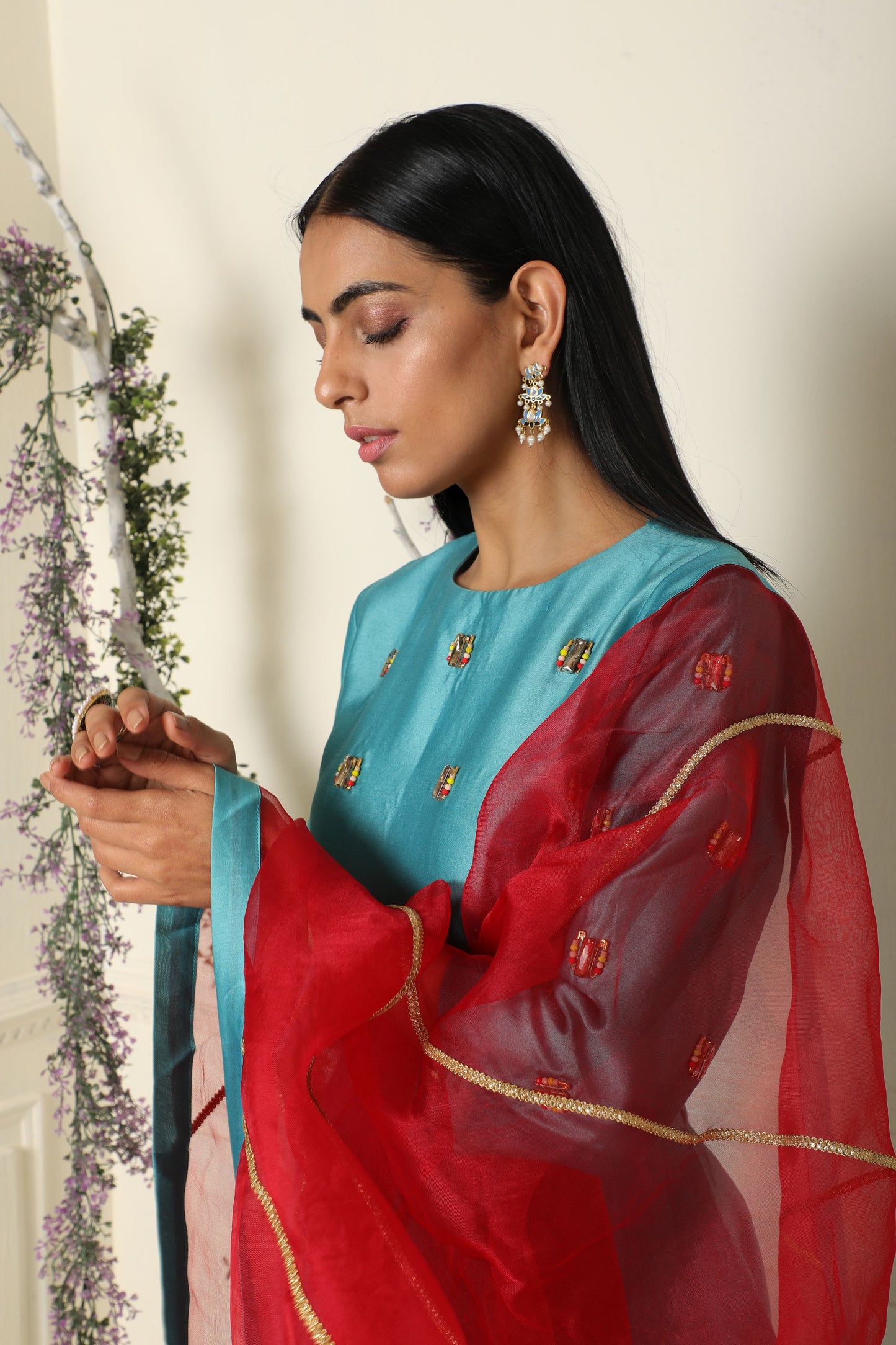 Teal Anarkali Set
