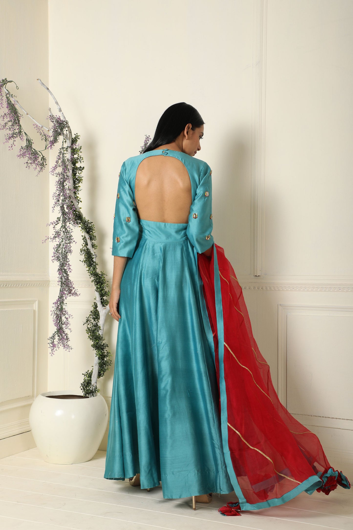 Teal Anarkali Set