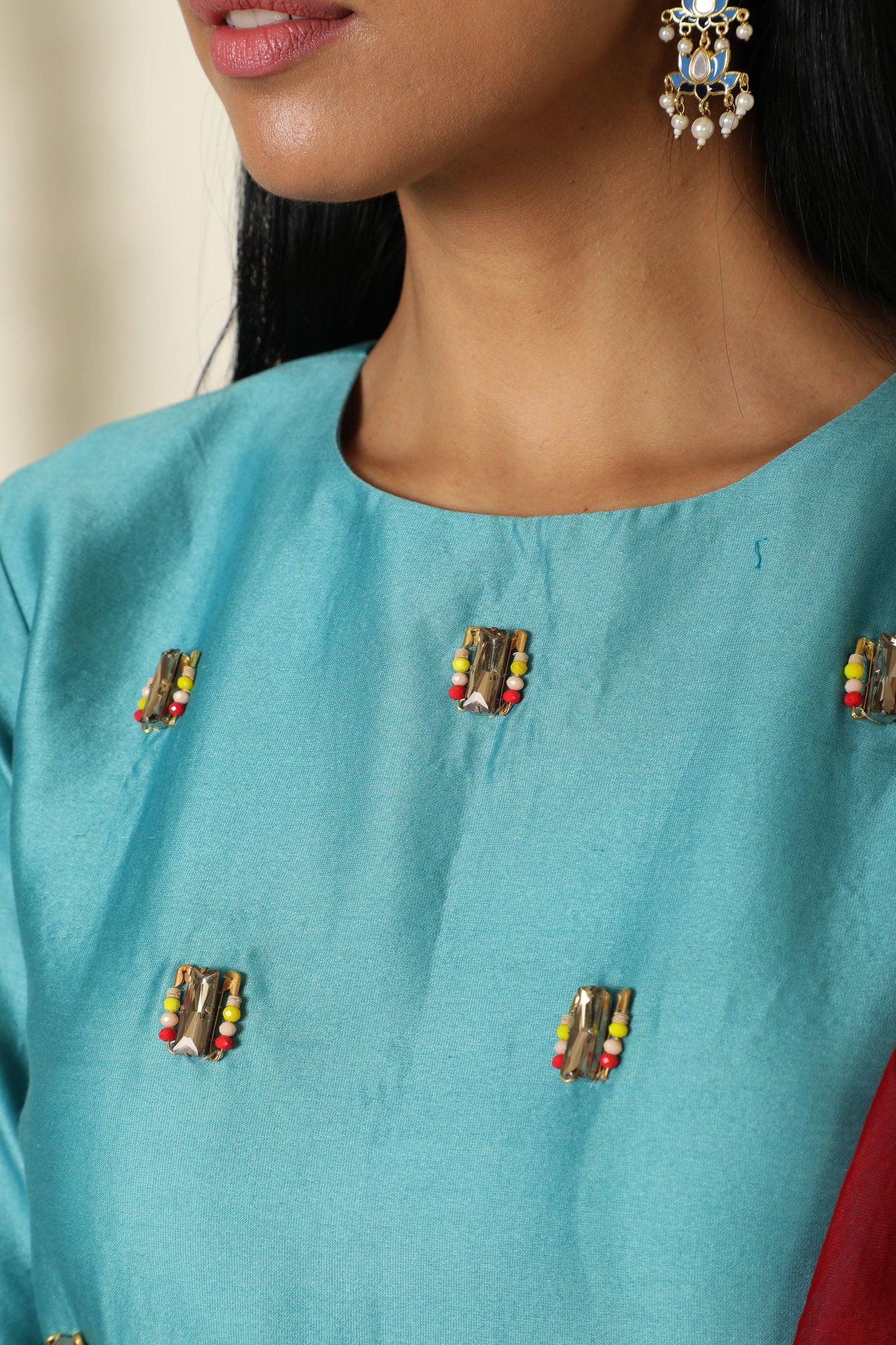 Teal Anarkali Set