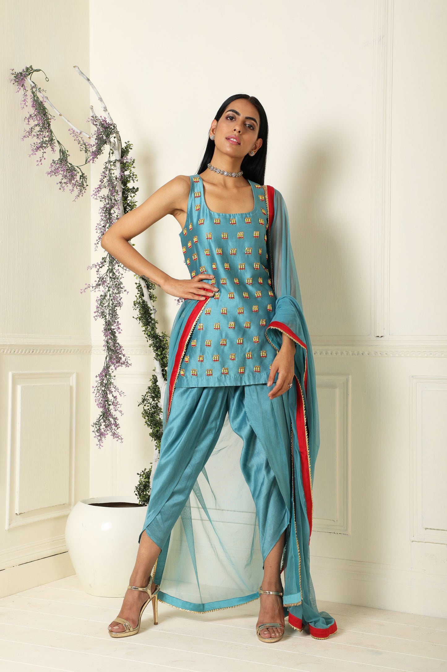 Teal Dhoti-Kurta Set