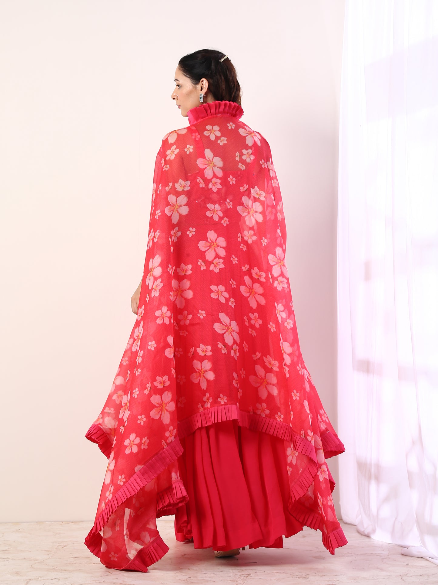 Hot Pink Pleated skirt set(set of 3)