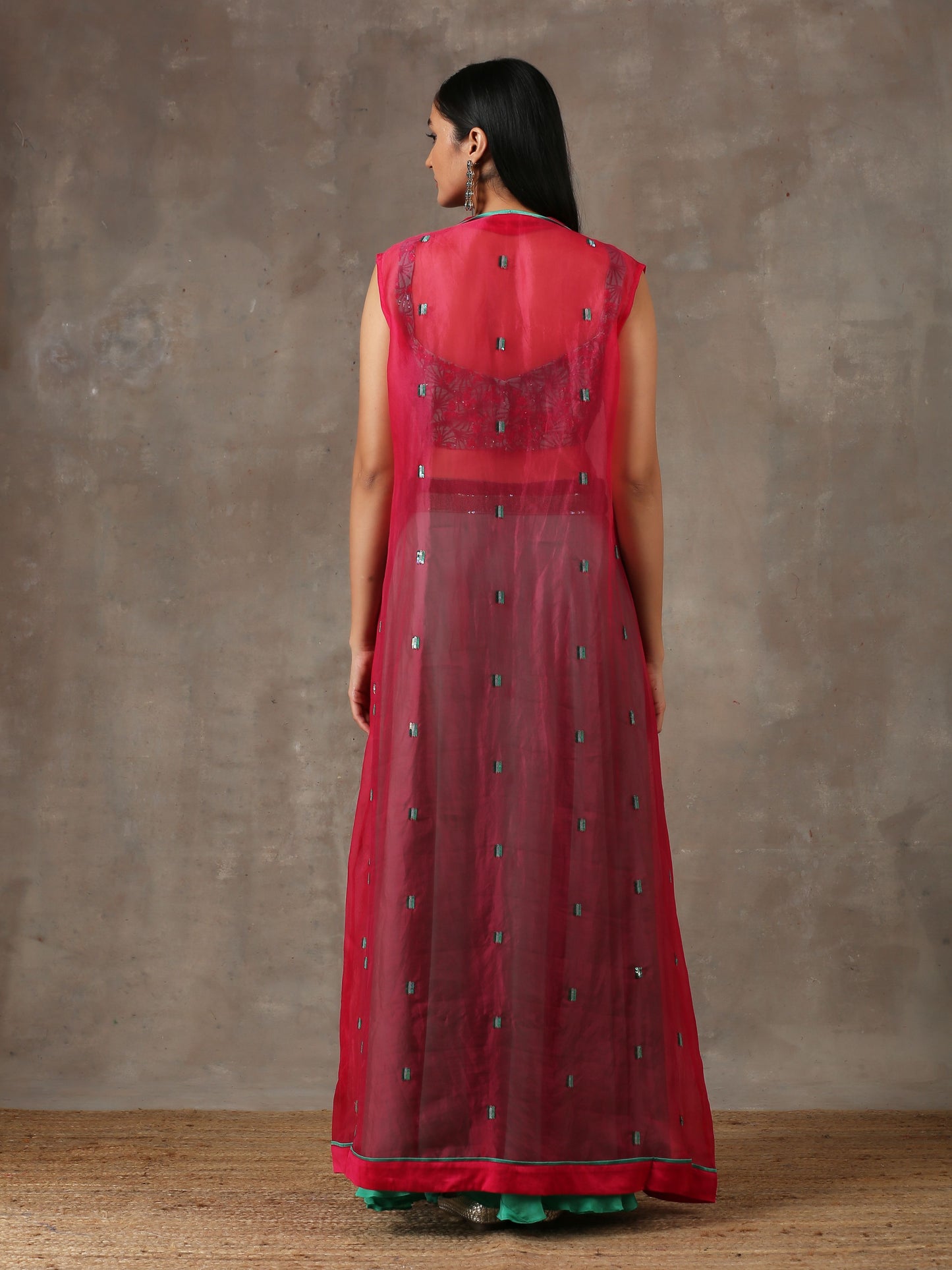 Solid Green Lehenga with Cape (Set of 3)