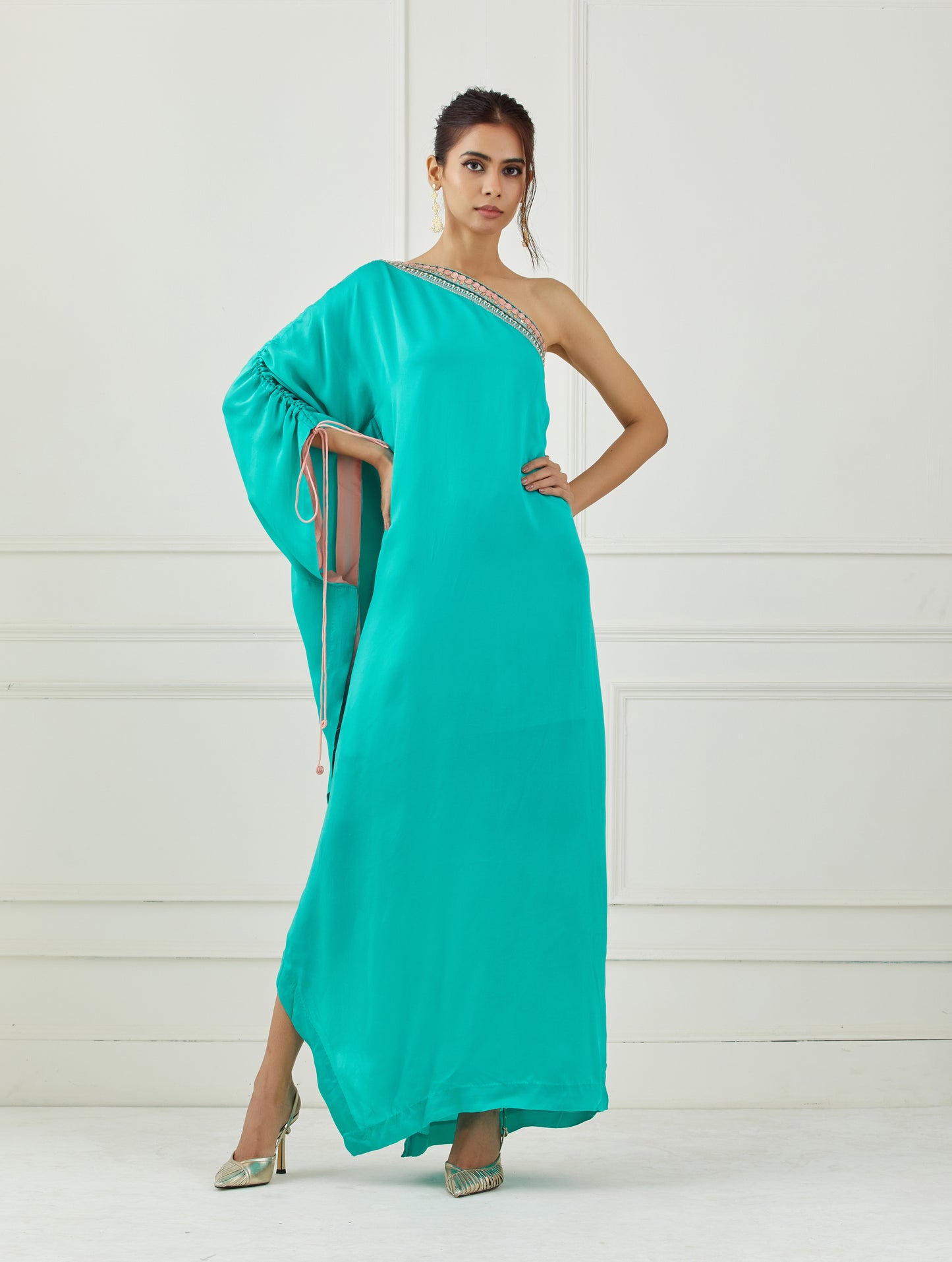 Teal one shoulder dress