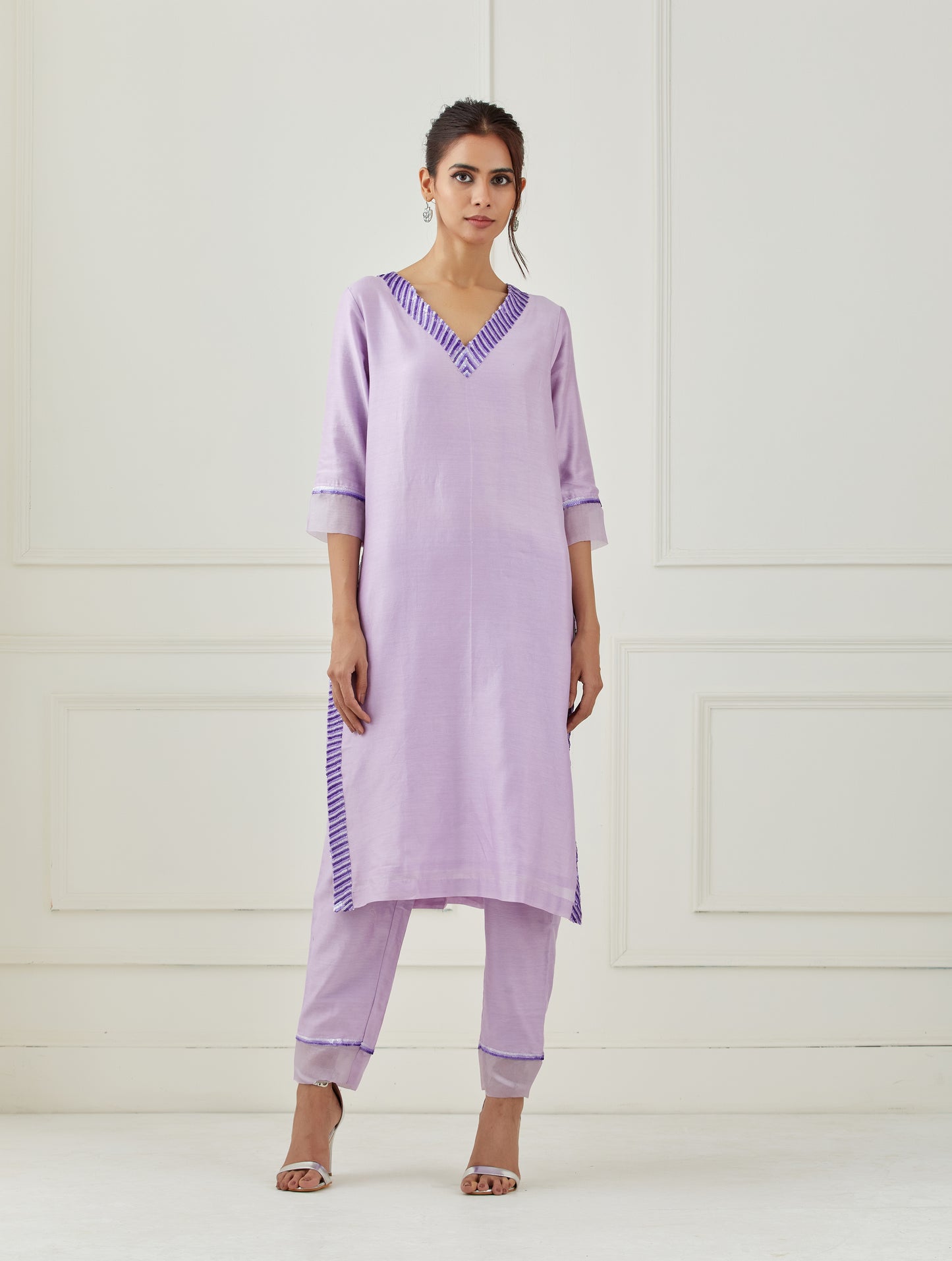Lavender embroidered kurta set