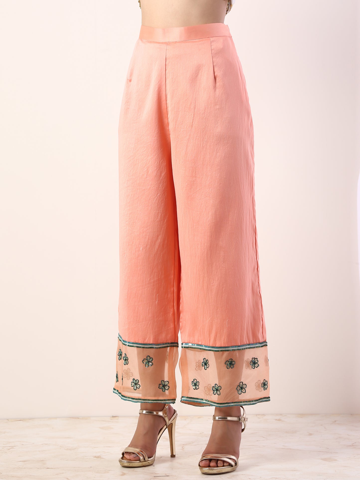 Coral Kurta set with organza dupatta(set of 3)