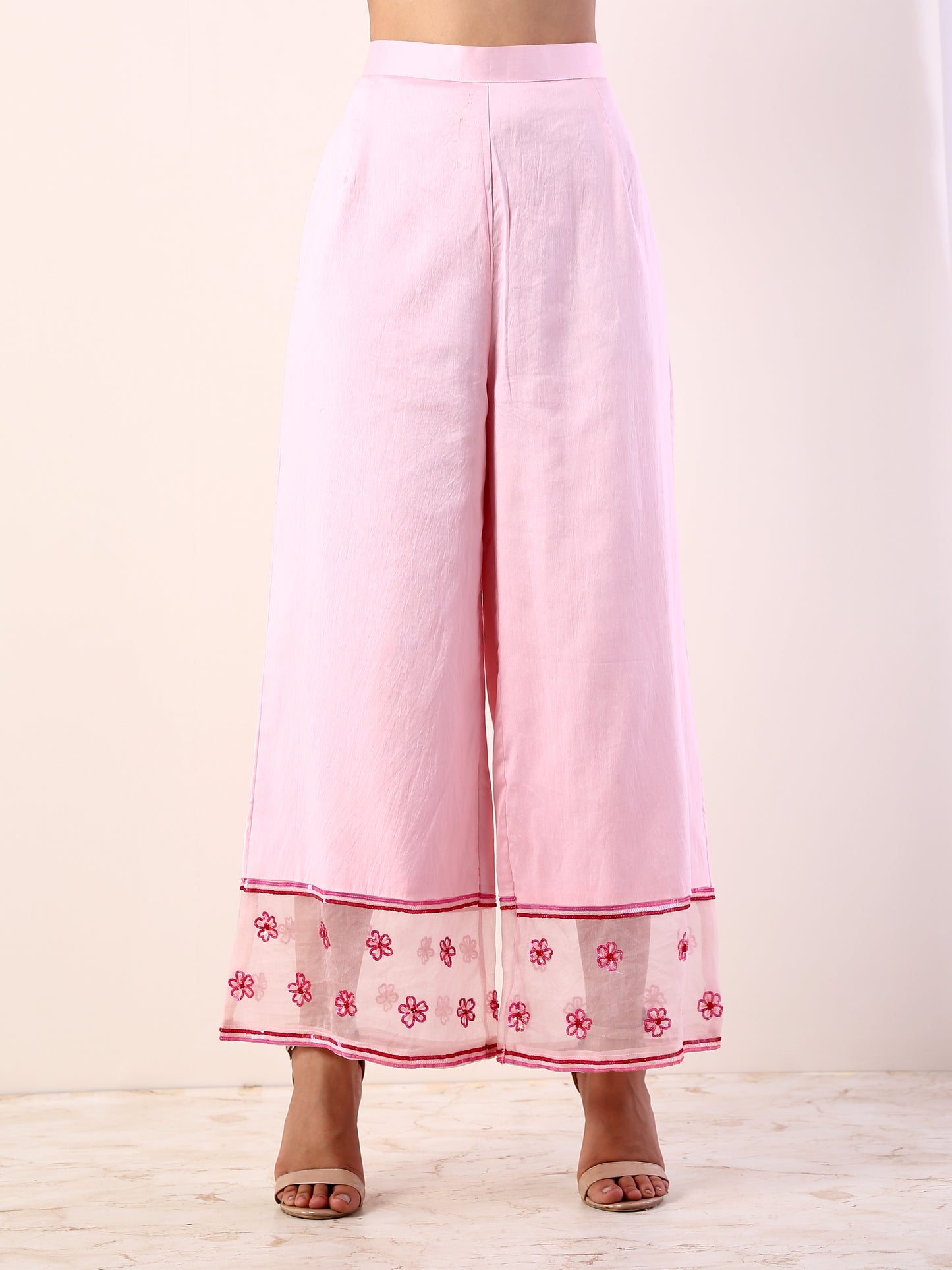Fuschia Kurta set with organza dupatta(set of 3)