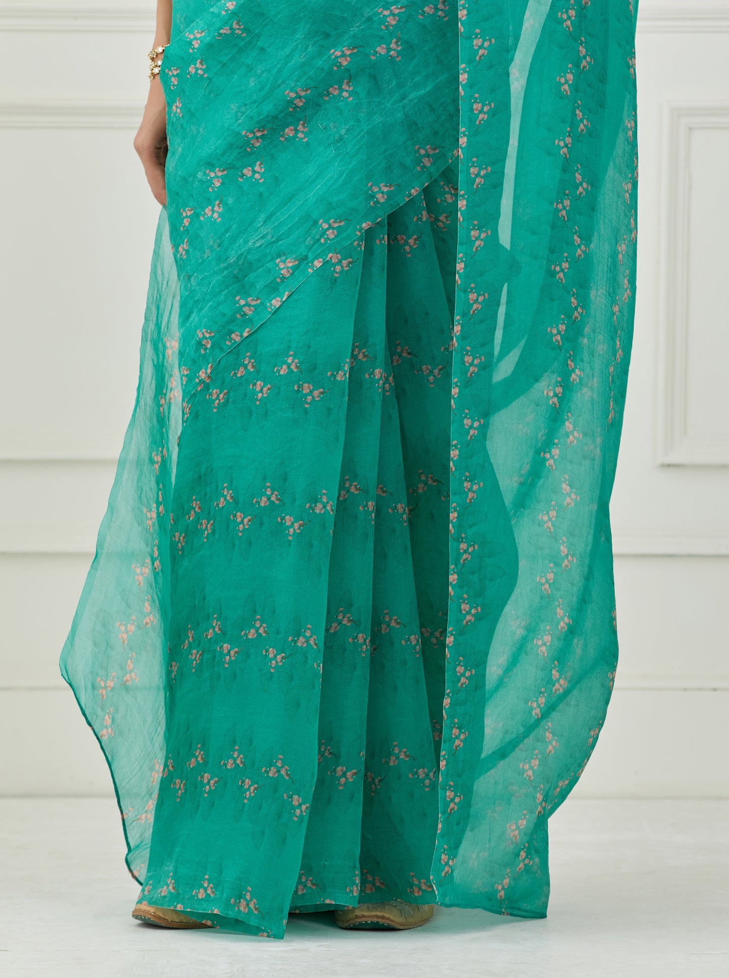 Teal Organza saree(unstitched blouse)