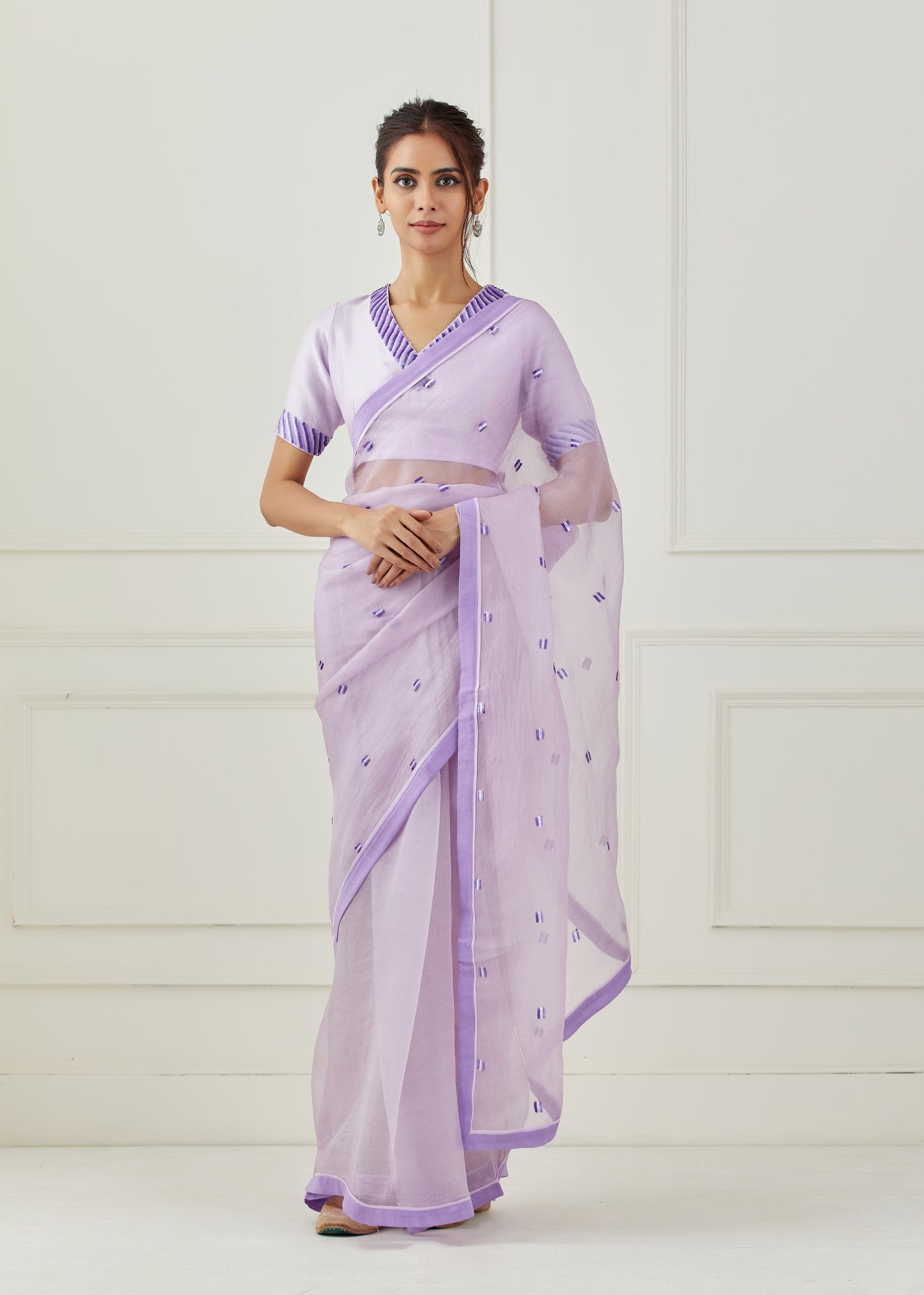 Lavender embroidered organza saree