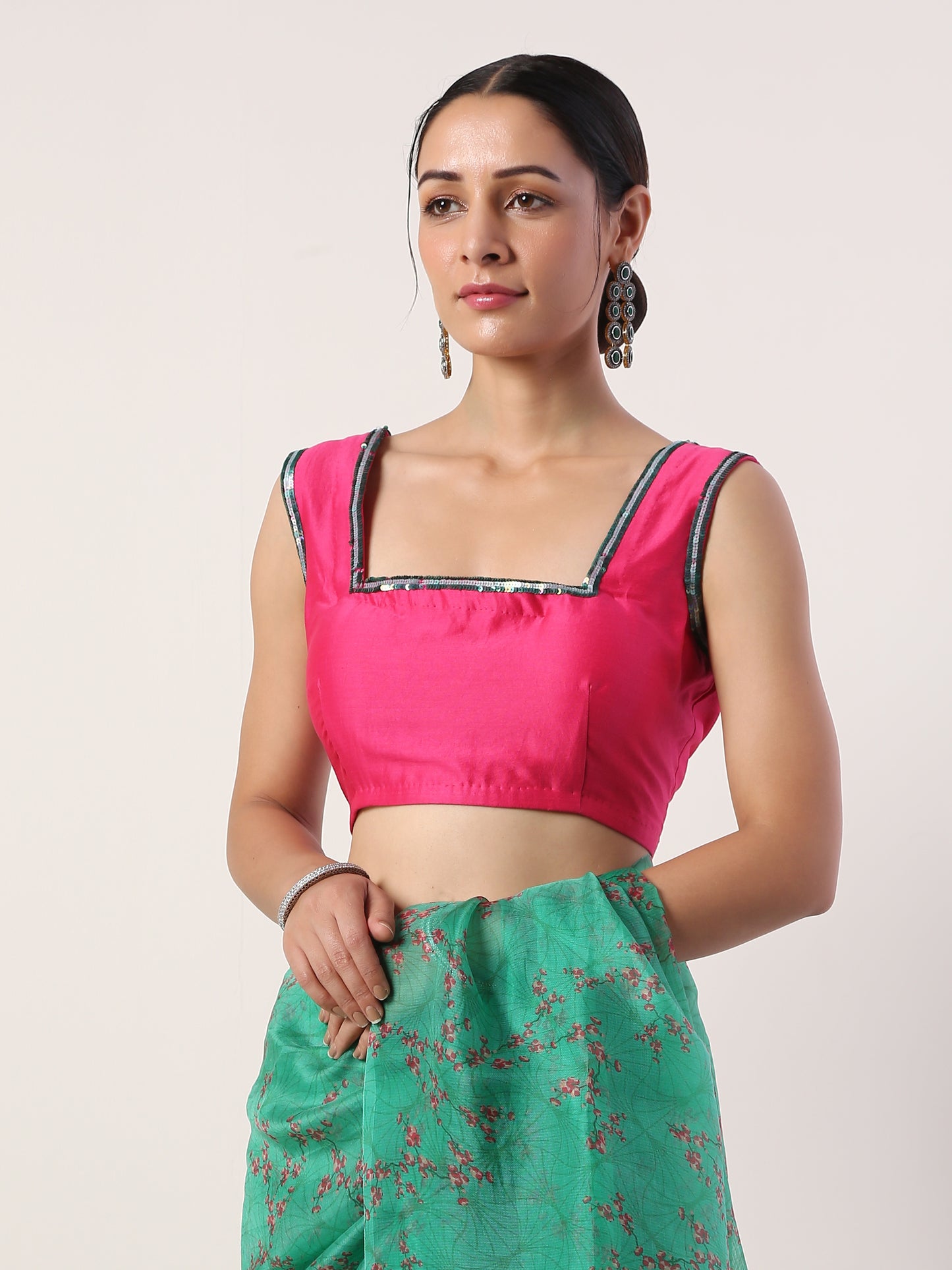 Green Printed organza saree(set of 2)