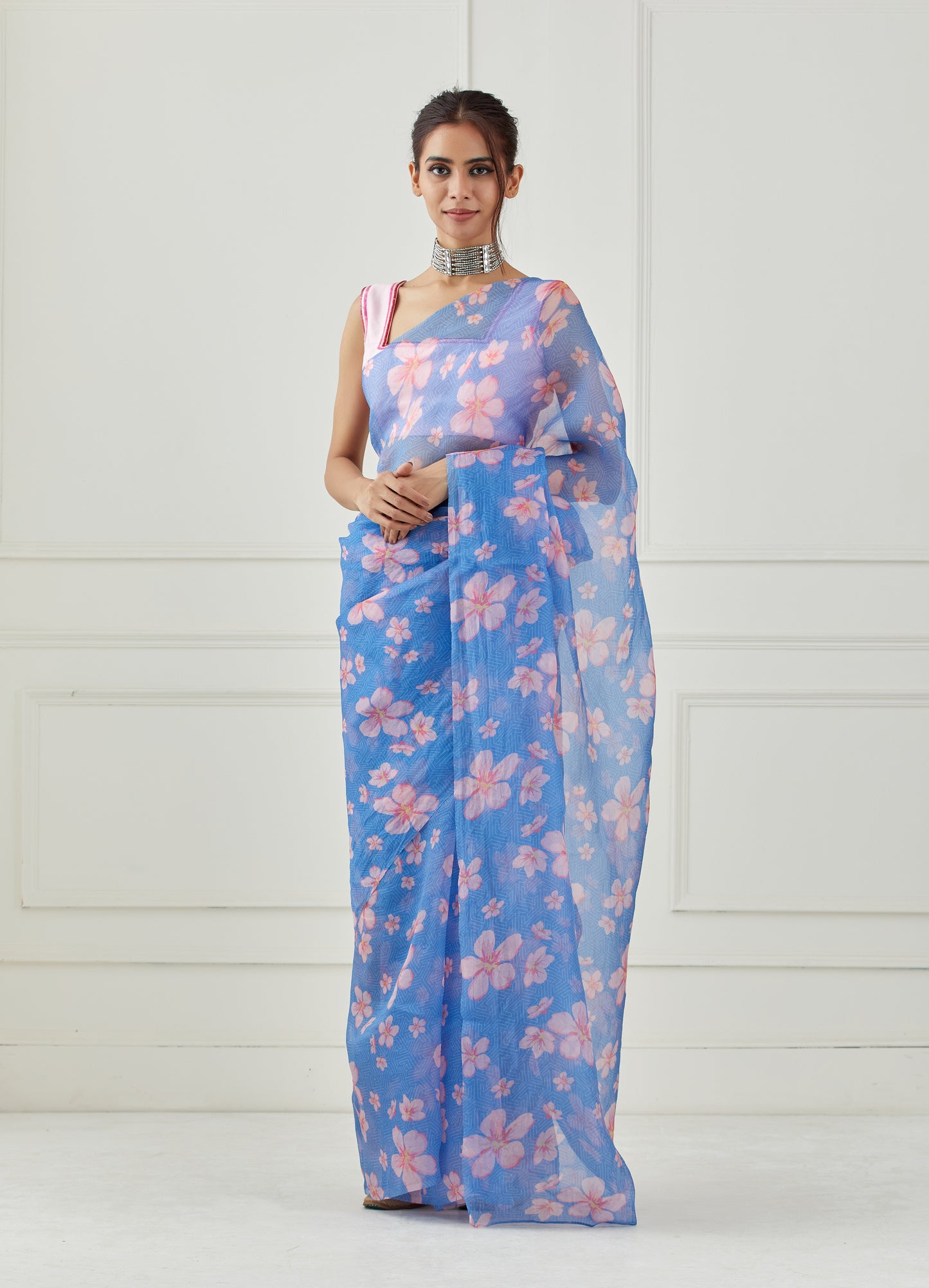 Moon Blue organza saree (unstitched blouse)