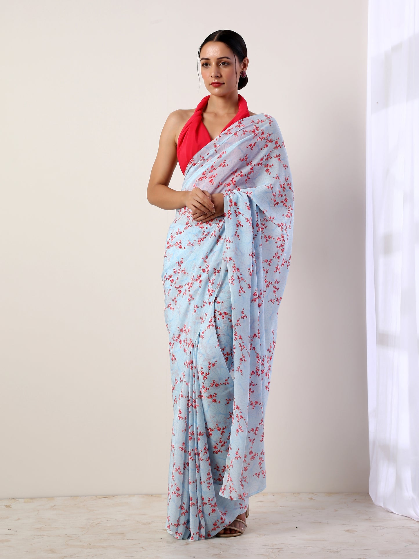 Sky Blue Crepe Saree(set of 2)
