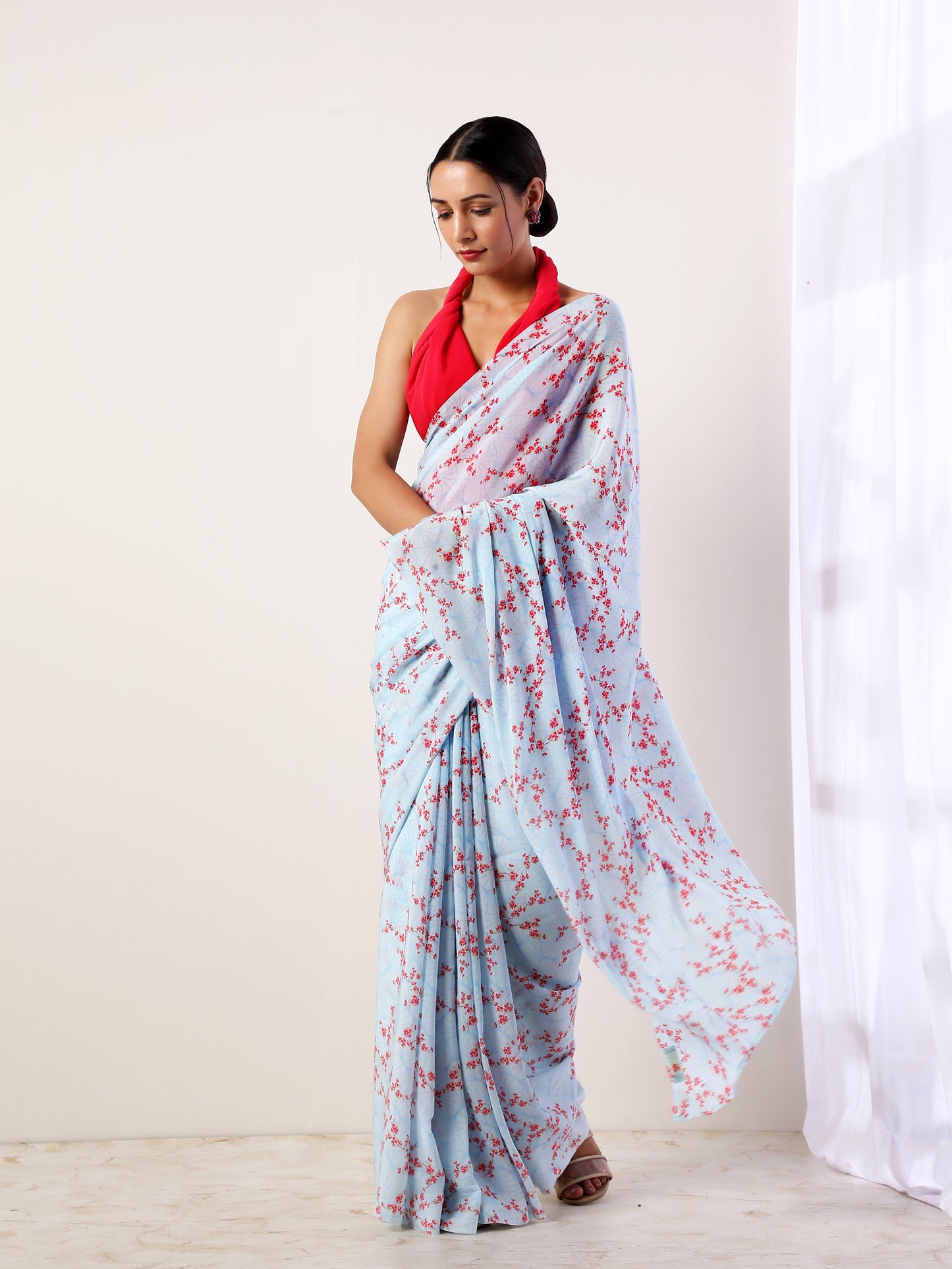 Sky Blue Crepe Saree(set of 2)