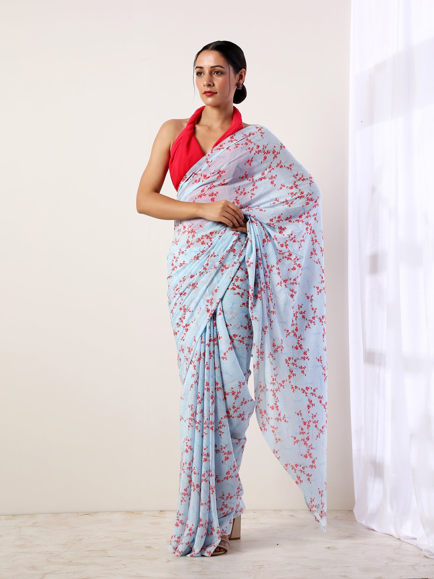 Sky Blue Crepe Saree(set of 2)