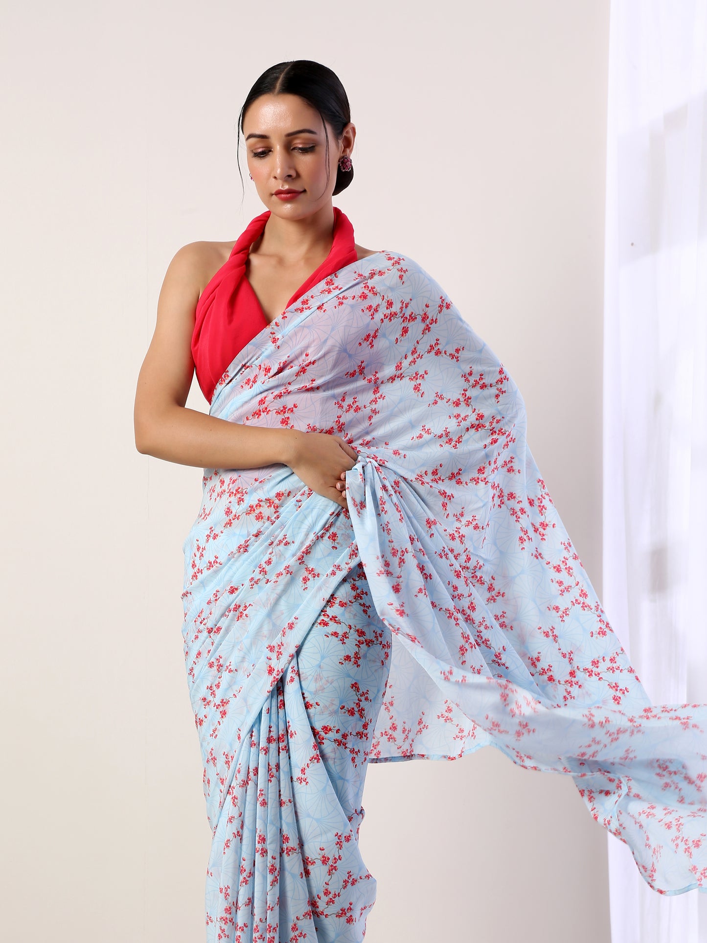 Sky Blue Crepe Saree(set of 2)