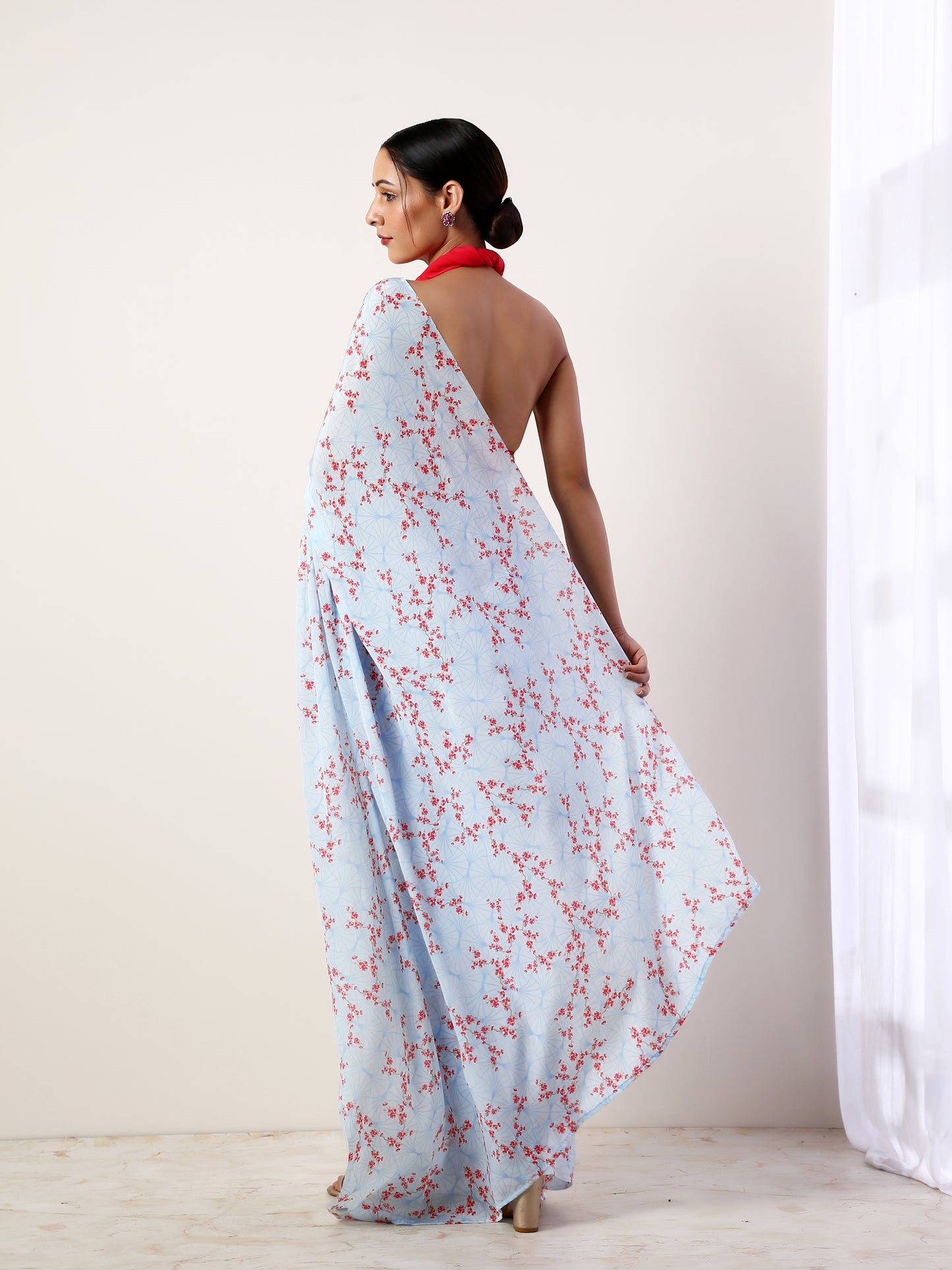 Sky Blue Crepe Saree(set of 2)