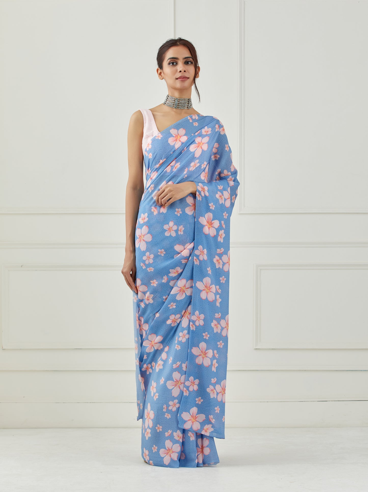 Moon blue crepe saree