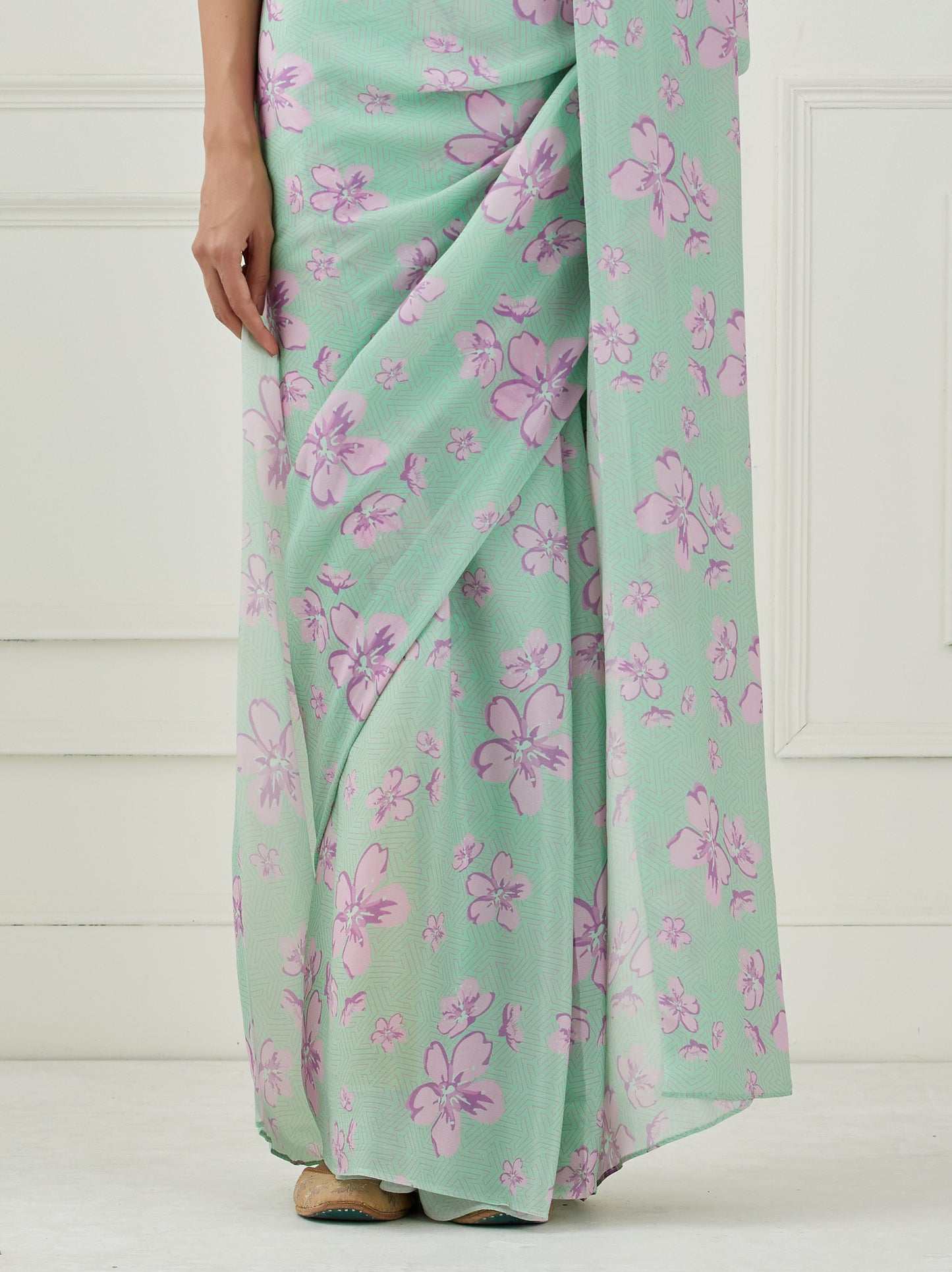 Mint green crepe saree