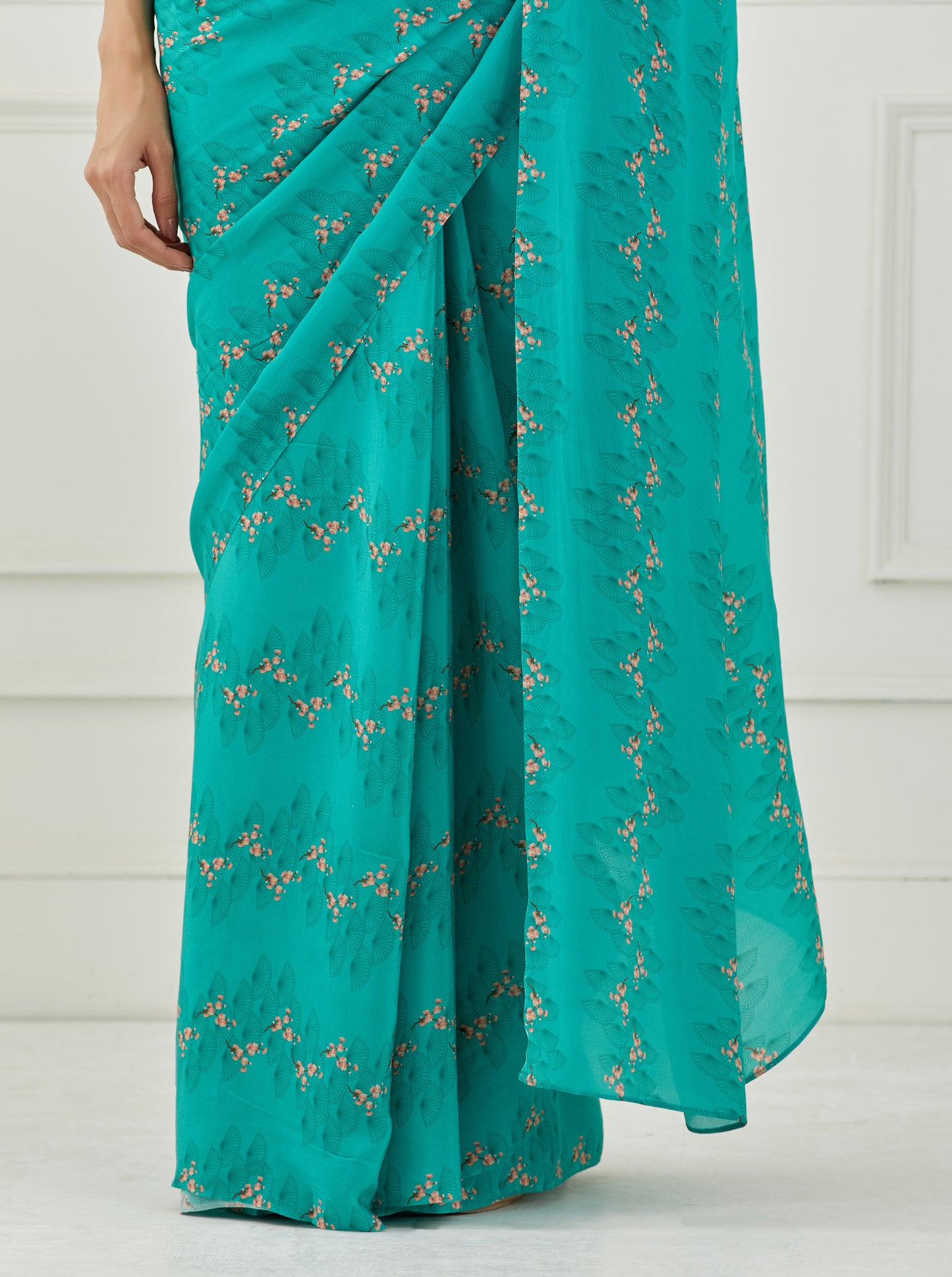 Teal crepe saree