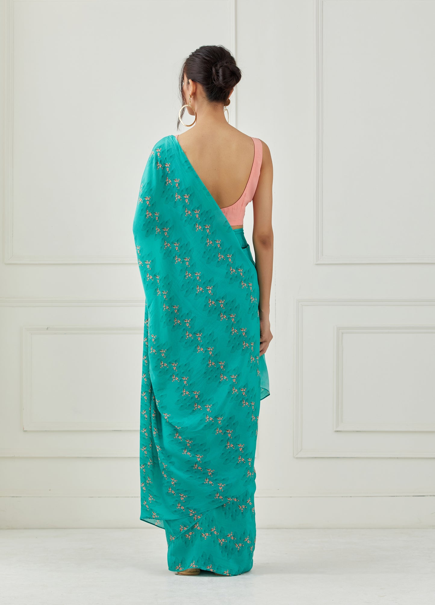 Teal crepe saree