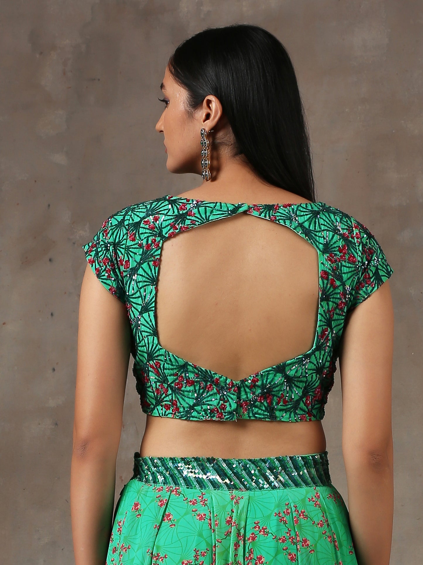 Green Printed Lehenga Set with Heavy Dupatta