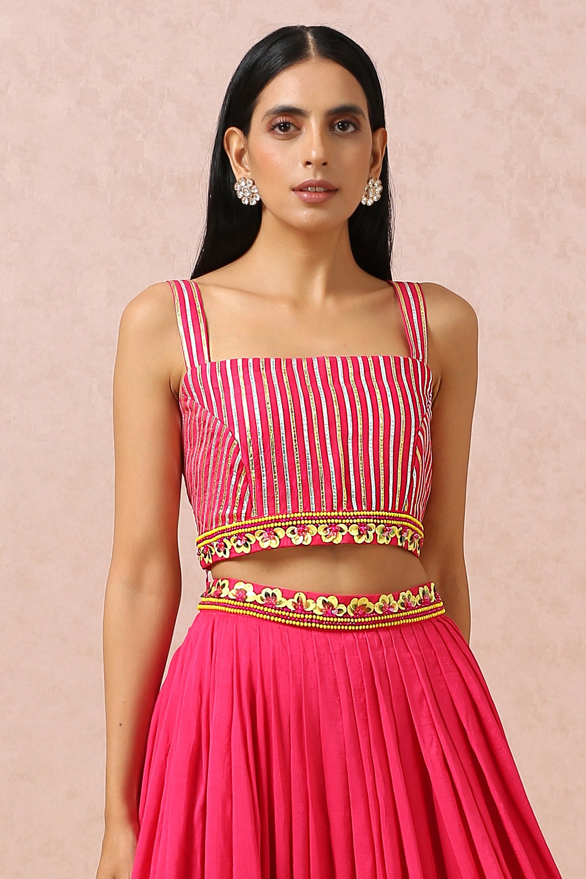 Fuschia Pleated Skirt Set