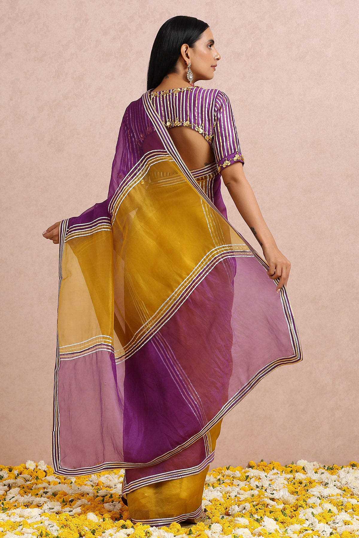 Golden Yellow Plum Saree